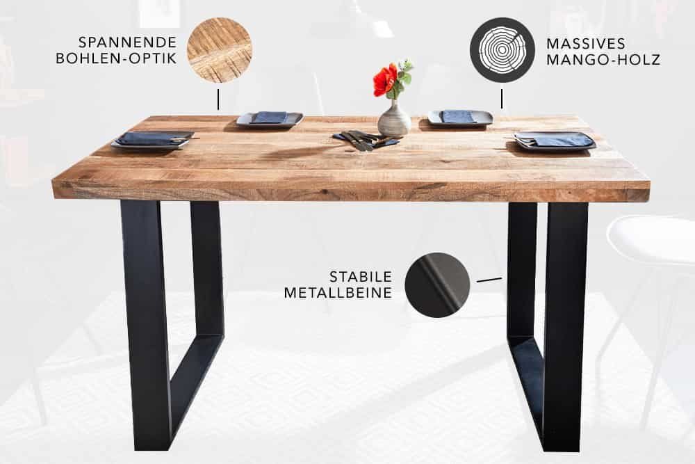 riess-ambiente Esstisch IRON CRAFT 120cm natur/schwarz - Mango-Massivholz, Kufen aus Eisen (Einzelartikel, 1-St), Industrial Design & bis zu 6 Personen – ideal  – Bild 4 von 5