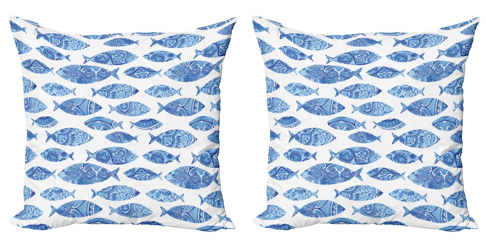 Abakuhaus Kissenbezüge Modern Accent Doppelseitiger Digitaldruck, (2 Stück), Fisch Aquarell-Blue Patterns