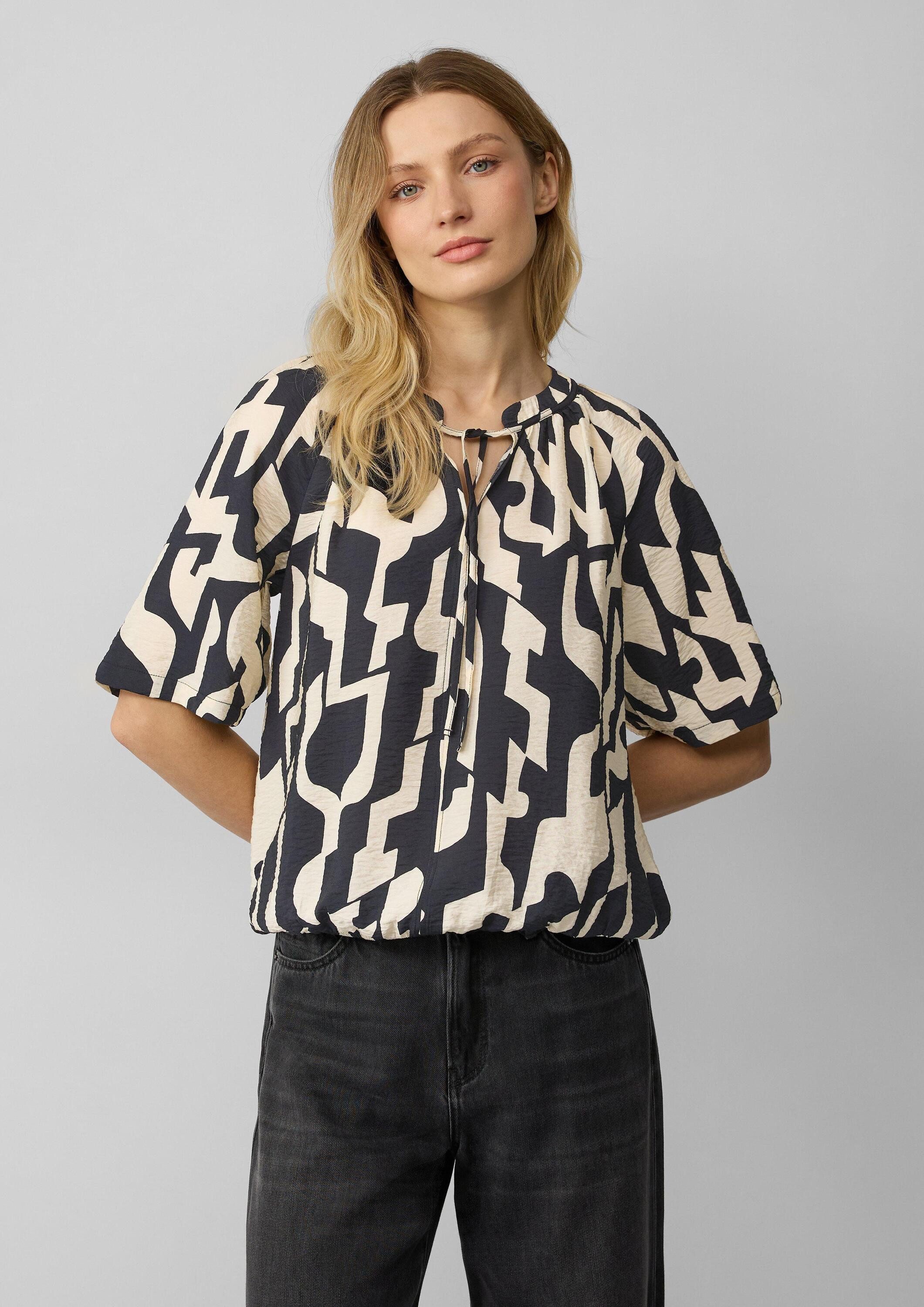 s.Oliver Kurzarmbluse Bluse Strukturierte Bluse mit Halbarm im O-Shape