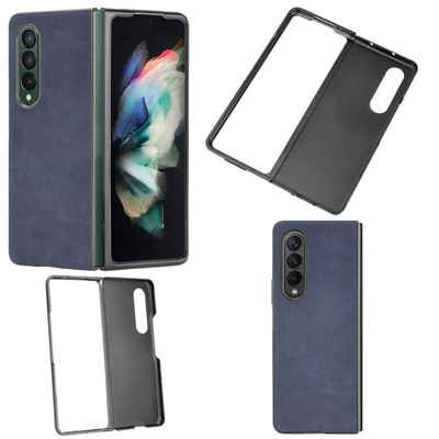 Wigento Handyhülle Für Samsung Galaxy Z Fold3 5G Design Kunststoff Hart Cover Handy Tasche Hülle Etuis Blau