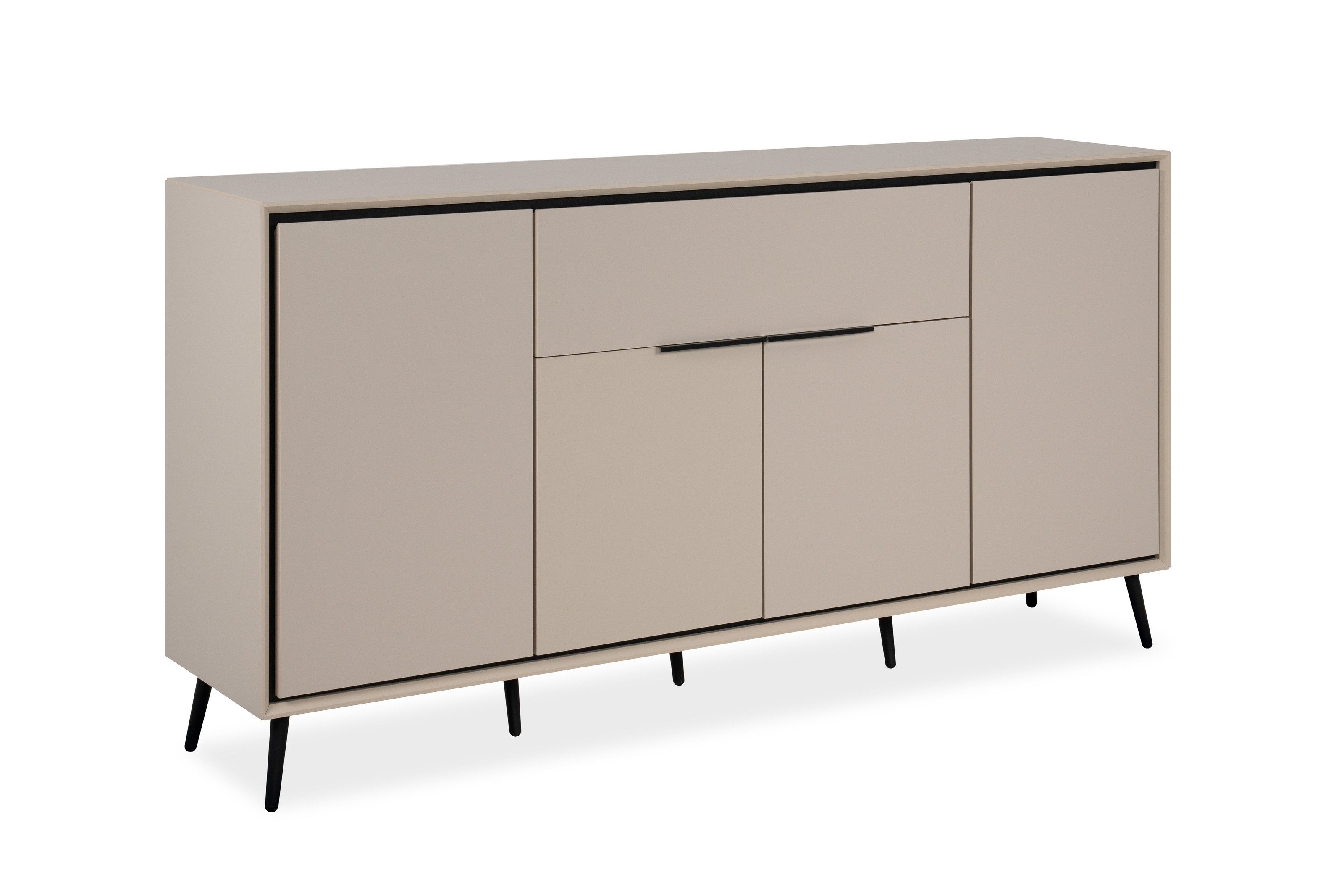 Finori Sideboard 4 Türen, 1 Schublade, 6 Böden, in Sand / Schwarz - 175x90x38cm (BxHxT)
