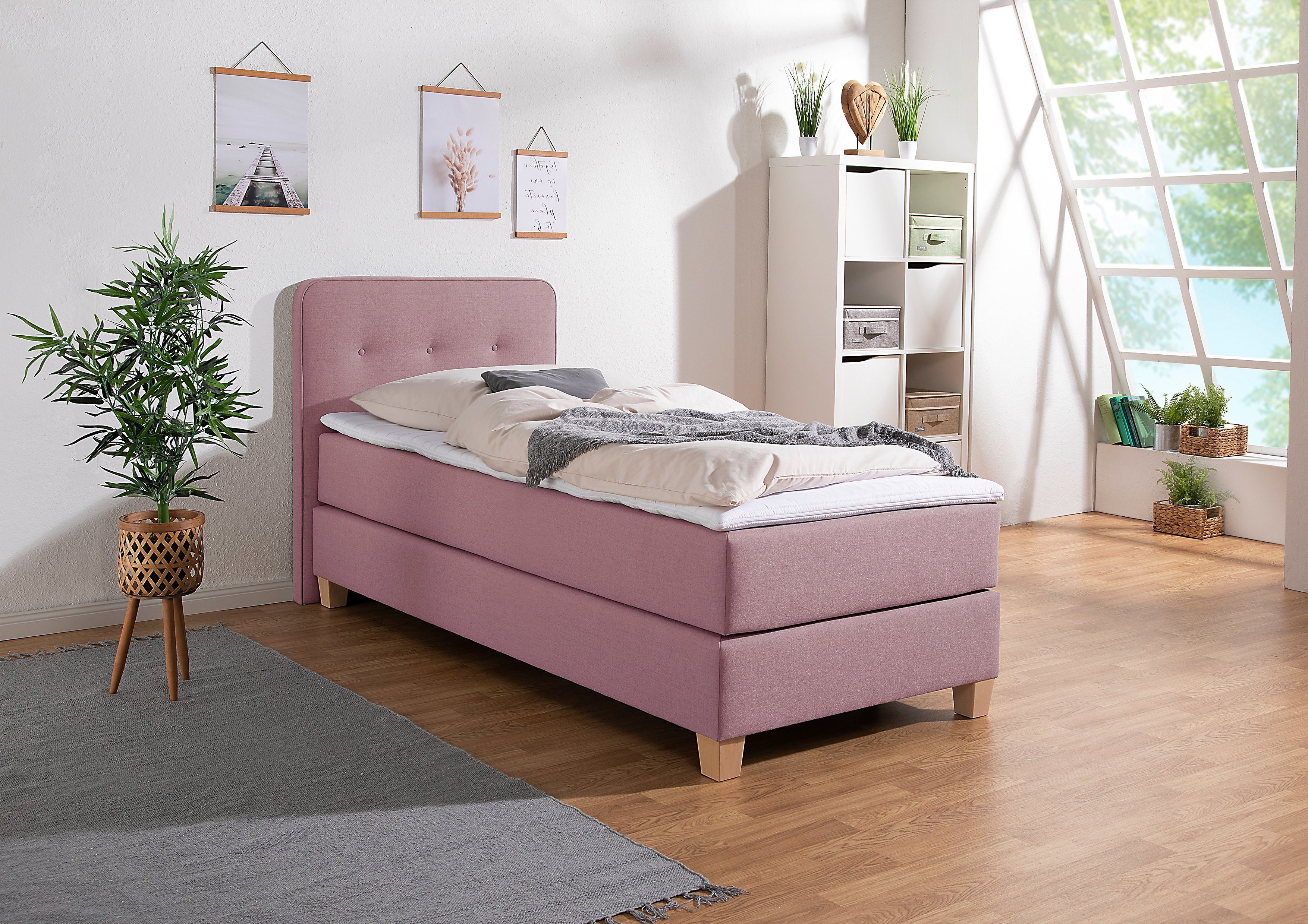 Home affaire Boxspringbett Fargo, inkl. Topper, in 3 Matratzenarten, in Samt- oder Strukturstoff