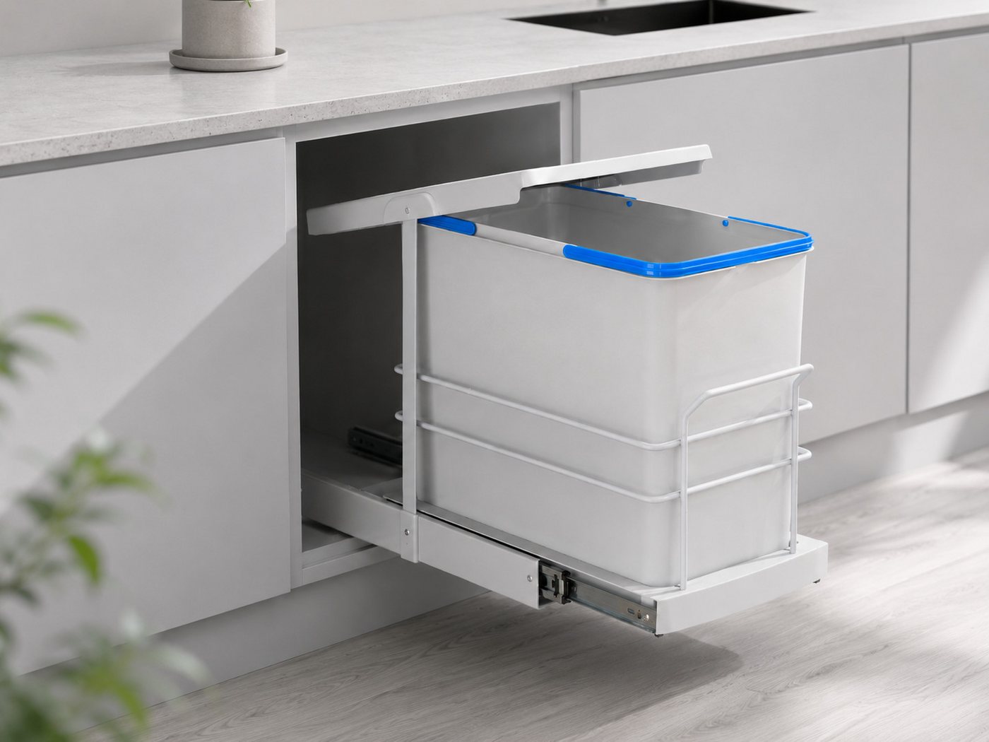 Roomart Einbaumülleimer Einbau-Mülleimer Küche ausziehbar 24L Mülleimersystem Unterschrank, 24L Einbau-Mülleimer, Unterschrank, manuell ausziehbar, in 2 Farben