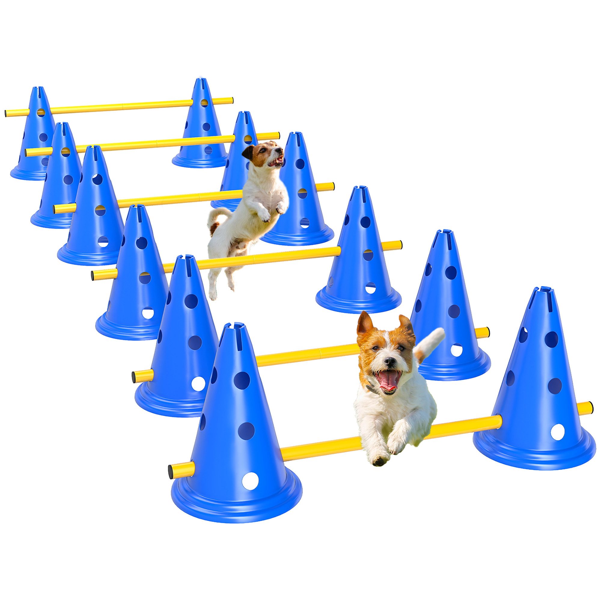 PawHut Agility-Hürde Agility Ausrüstung mit 12 Kegel, 6 höhenverstellbar Hürden, Kunststoff, Agility Set (6-tlg) für Hundetraining, Spiele, Training, Blau