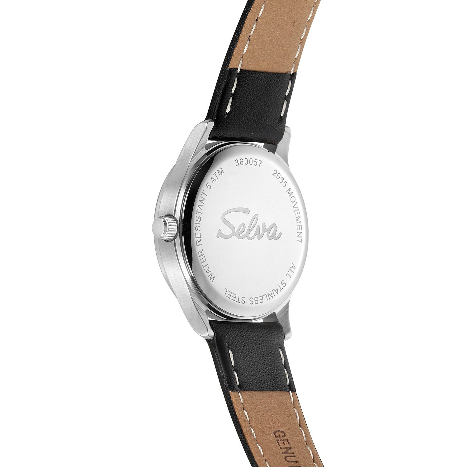 Technik Quarz-Armbanduhr schwarz mit Zifferblatt SELVA Selva Lederband Ø 27mm Quarzuhr