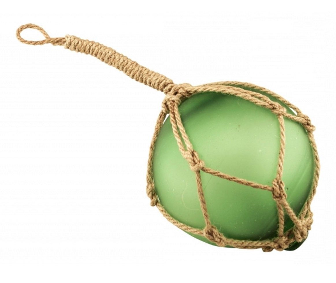 Linoows Dekoobjekt Fischernetz Kugel Fischerkugel aus Glas im Netz Grün 12,5 cm, im Jutenetz eingewoben