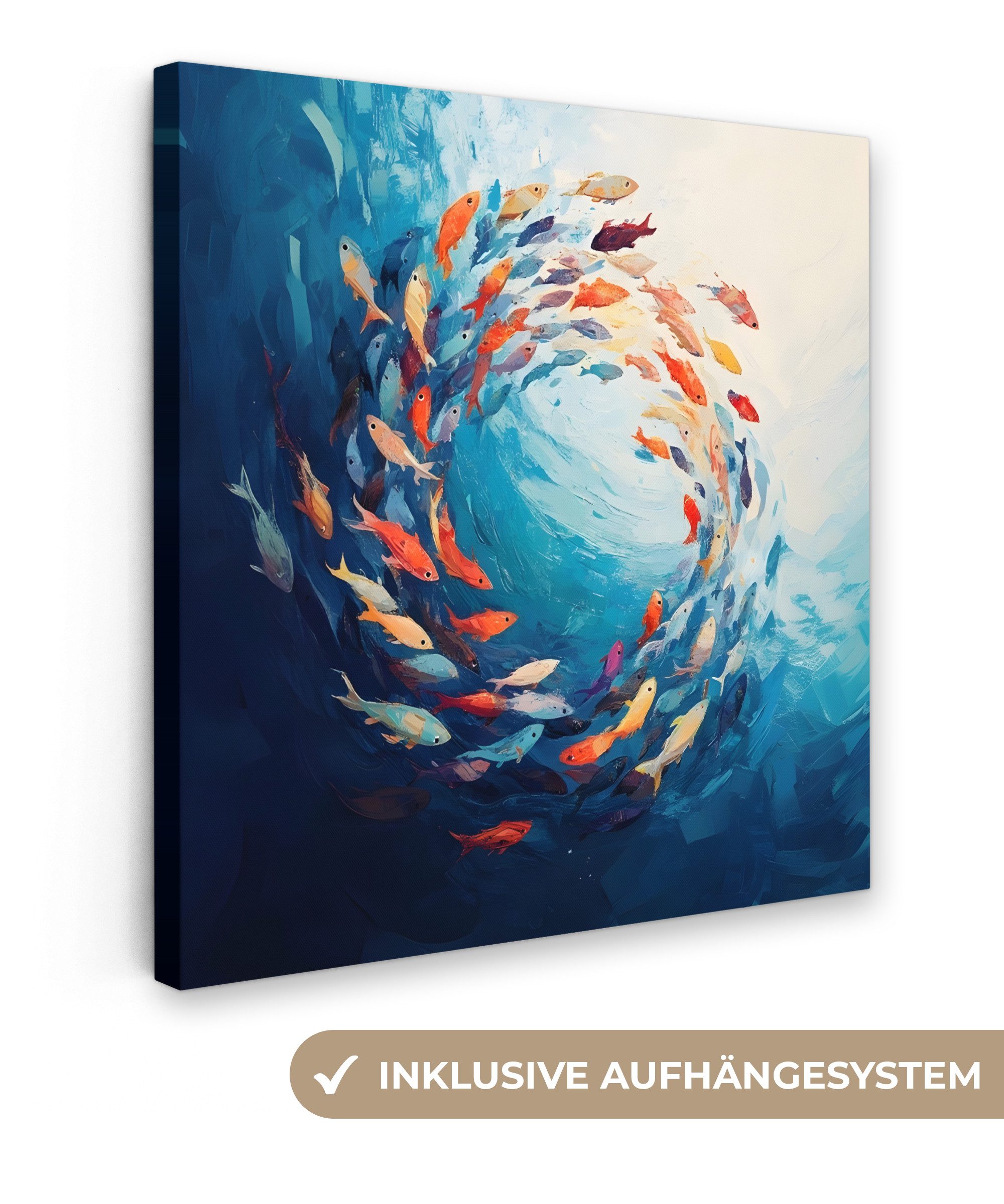 OneMillionCanvasses® Leinwandbild Meer - Fische - Bunt - Dynamisch, Fotodruck (1 St), Wandbild, Deko Schlafzimmer Wohnzimmer Flur 20x20 cm