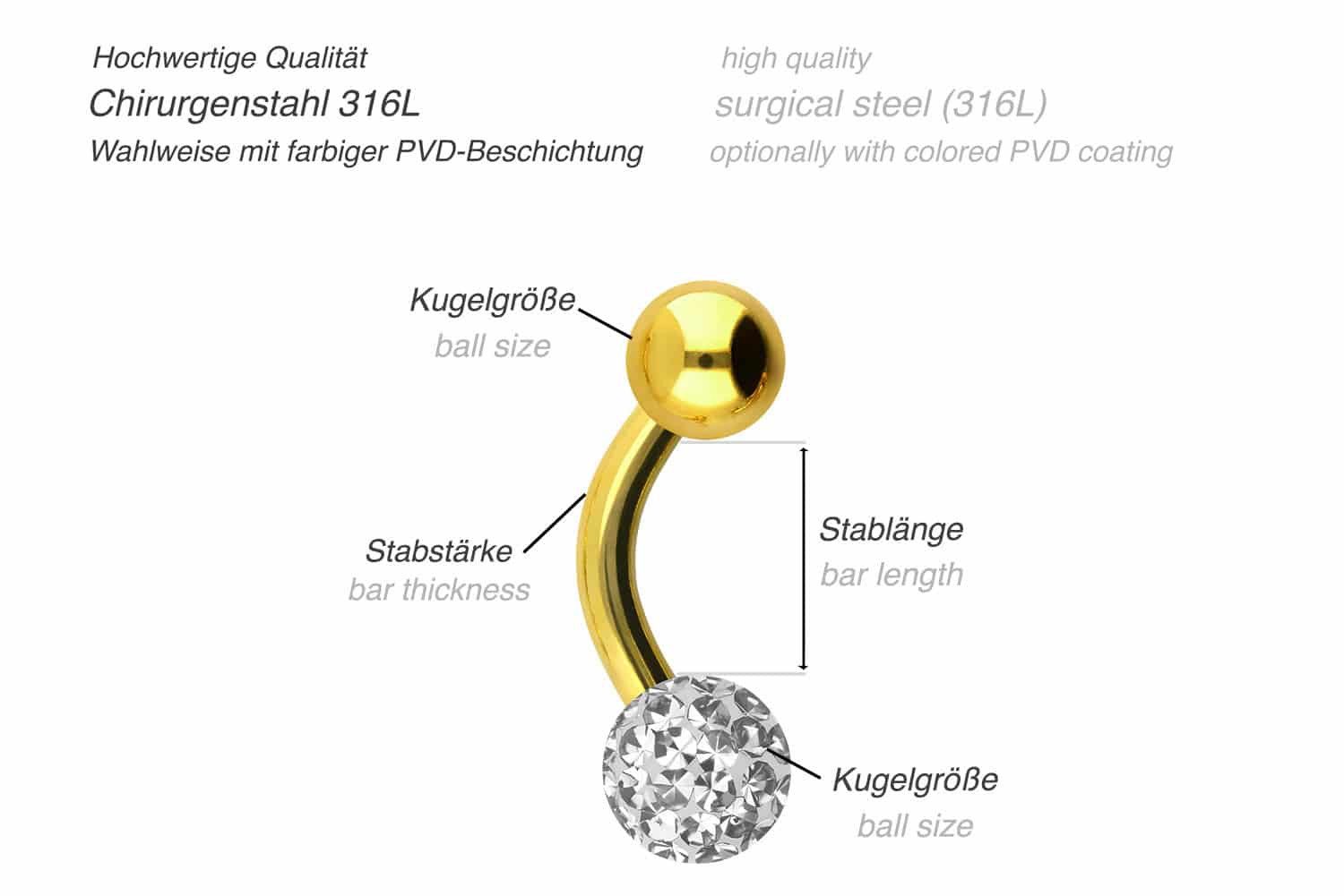 PIERCINGLINE Bauchnabelpiercing Chirurgenstahl Mini Bananabell EPOXY- + CHIRURGENSTAHL-KUGEL (Bananabells, 1-tlg)