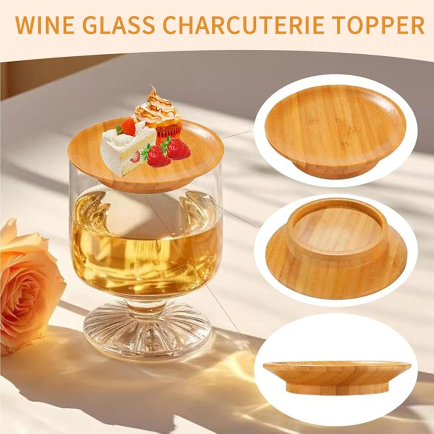 AURIVION Topfdeckel Deckel Weinglas Charcuterie Topper Weinglas Abdeckungen, (Set, 8-tlg., Hölzen, Dessertteller für Desserts), Vorspeisenteller, Weinglas Charcuterie Topper