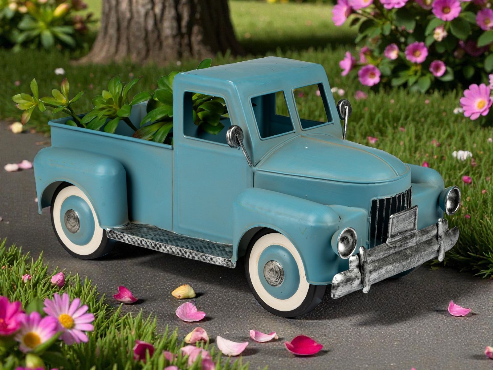 formano Gartenfigur Deko Auto Vintage Metall 42 cm Garten Truck Blau Fahrzeug handbemalt