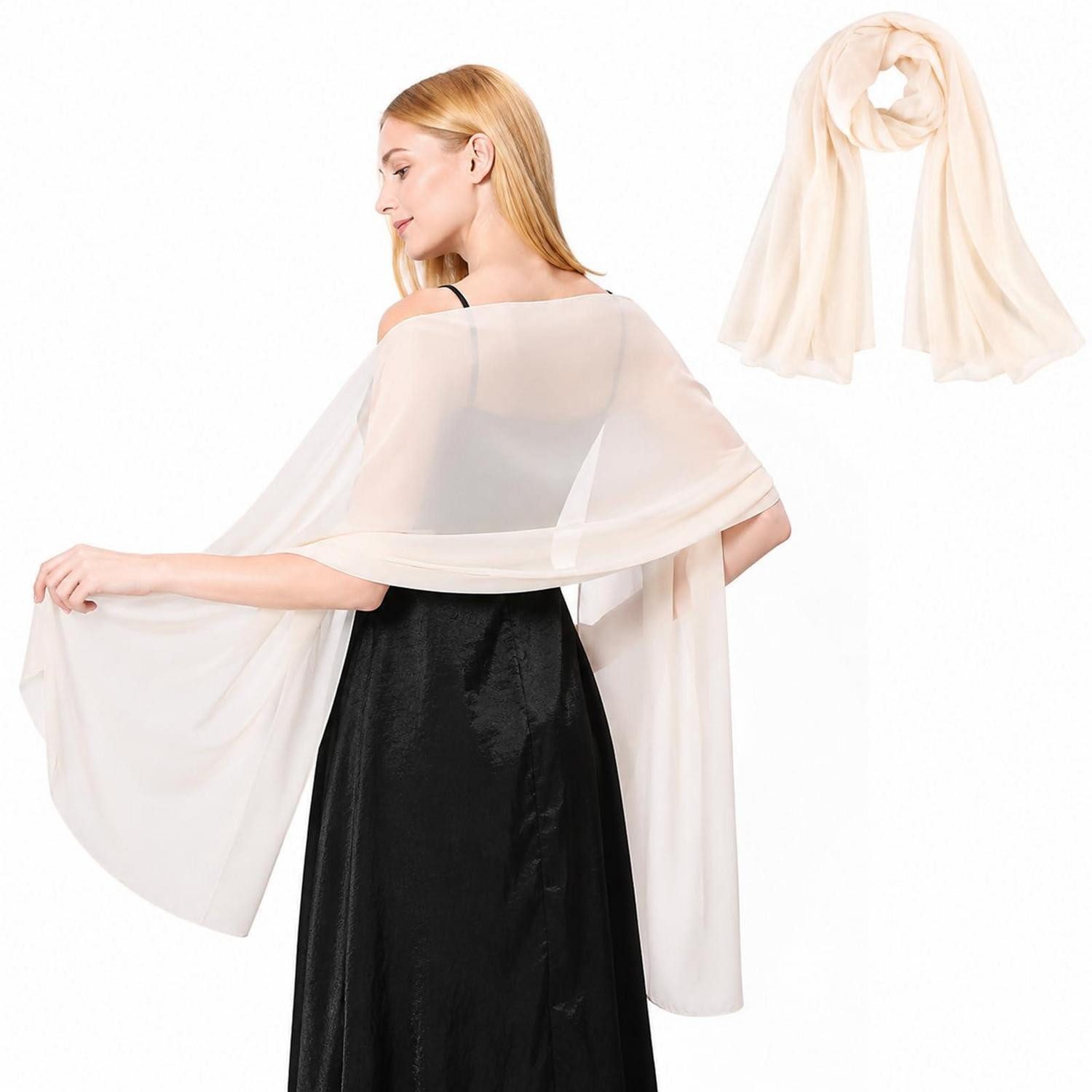 LuxusKollektion Chiffontuch Stola Damen Chiffon Aprikose 200x70cm, (1-St)