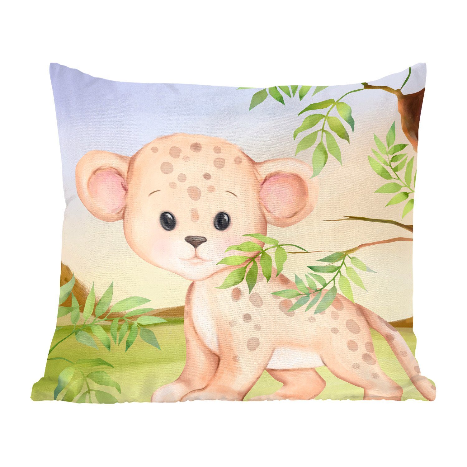 Dekokissen - Leopard Sofakissen Deko, Schlafzimmer, Dschungel Blätter, mit - Zierkissen Füllung für MuchoWow Wohzimmer,