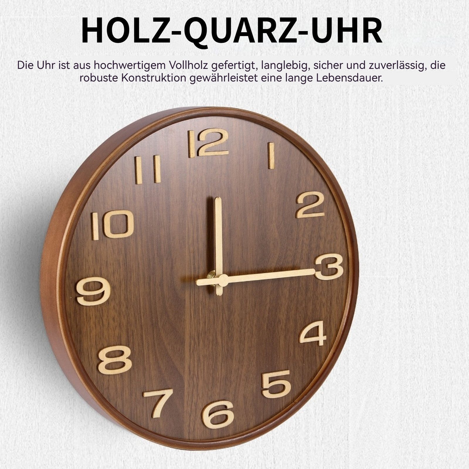 BlingBin Wanduhr 12 Zoll Holz-Wanduhr Quarzuhr günstig online kaufen