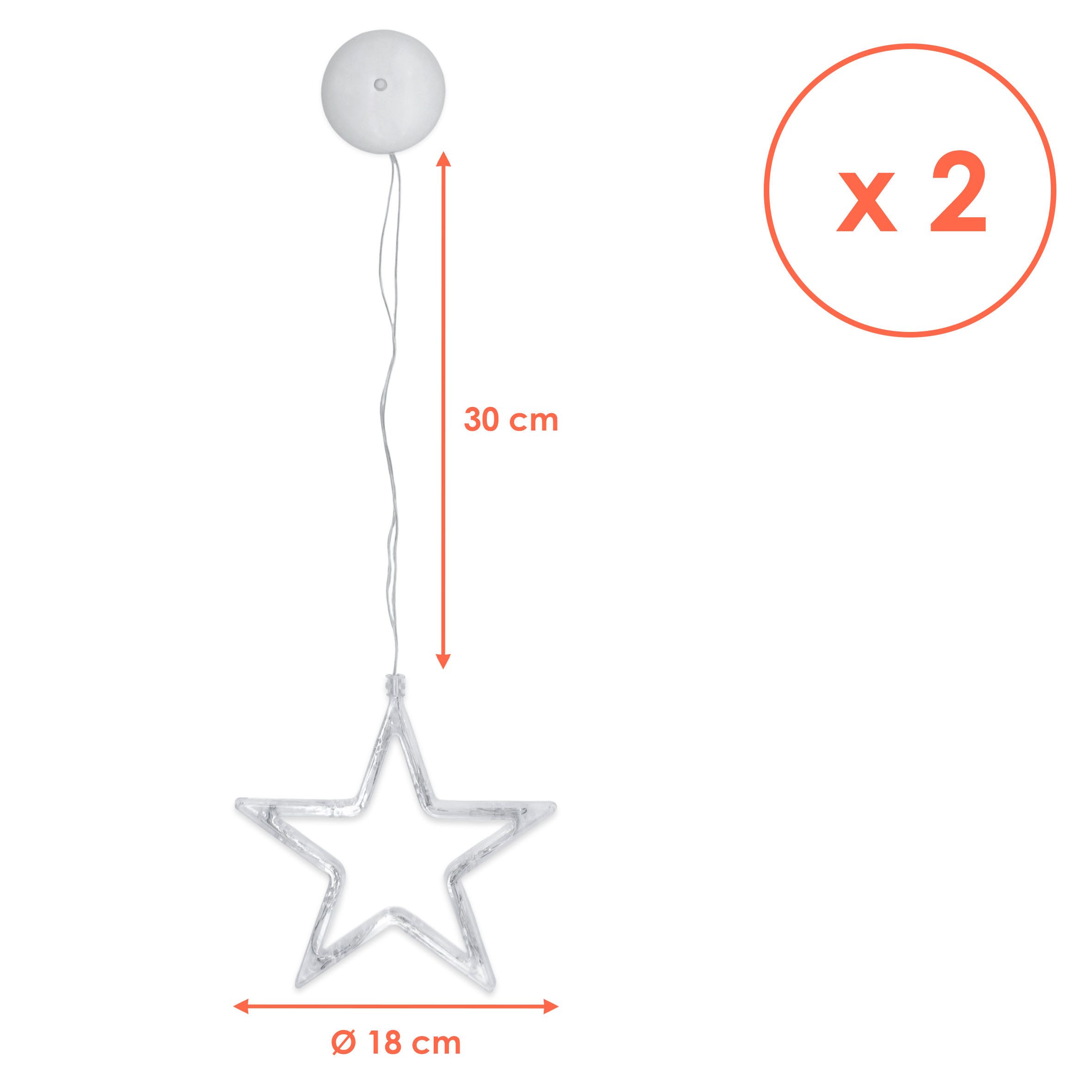 Spetebo LED Stern Silhouette transparent mit Saugnapf zum Hängen - 2er Set, Batteriebetrieb, LED fest integriert, warm weiß, mit starkem Saugnapf auf der Rückseite der Batteriebox