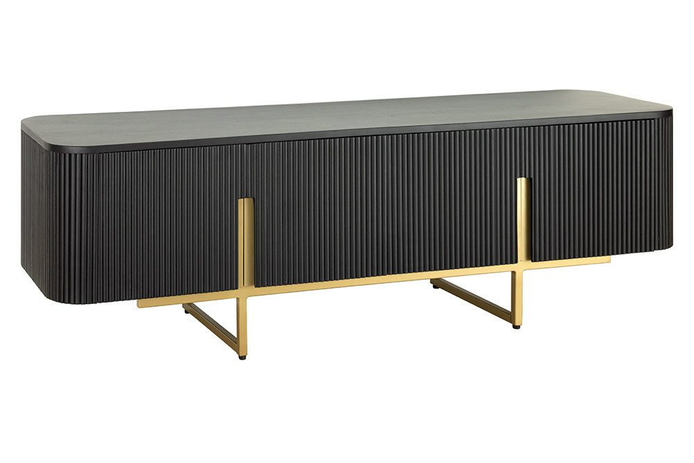 riess-ambiente TV-Bank GATSBY 160cm schwarz/gold - Mango-Massivholz, Metallgestell, Stauraum (Einzelartikel, 1 St), Retro-Sideboard mit abgerundeten Ecken - ideal für Wohn- und Esszimmer