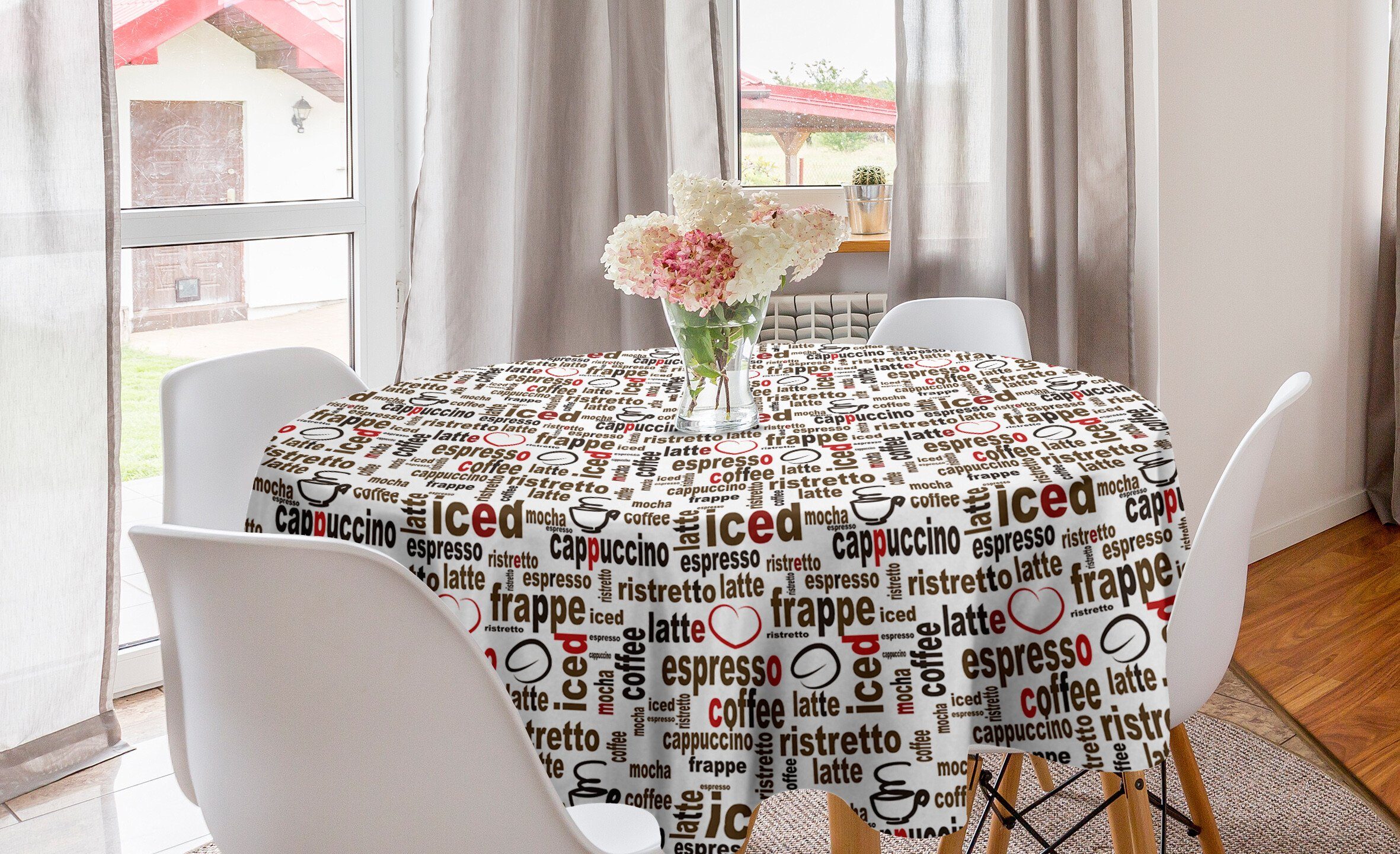 Abakuhaus Tischdecke Kreis Tischdecke Abdeckung für Esszimmer Küche Dekoration, Digital Kaffee Wörter Cafe Geschäfte