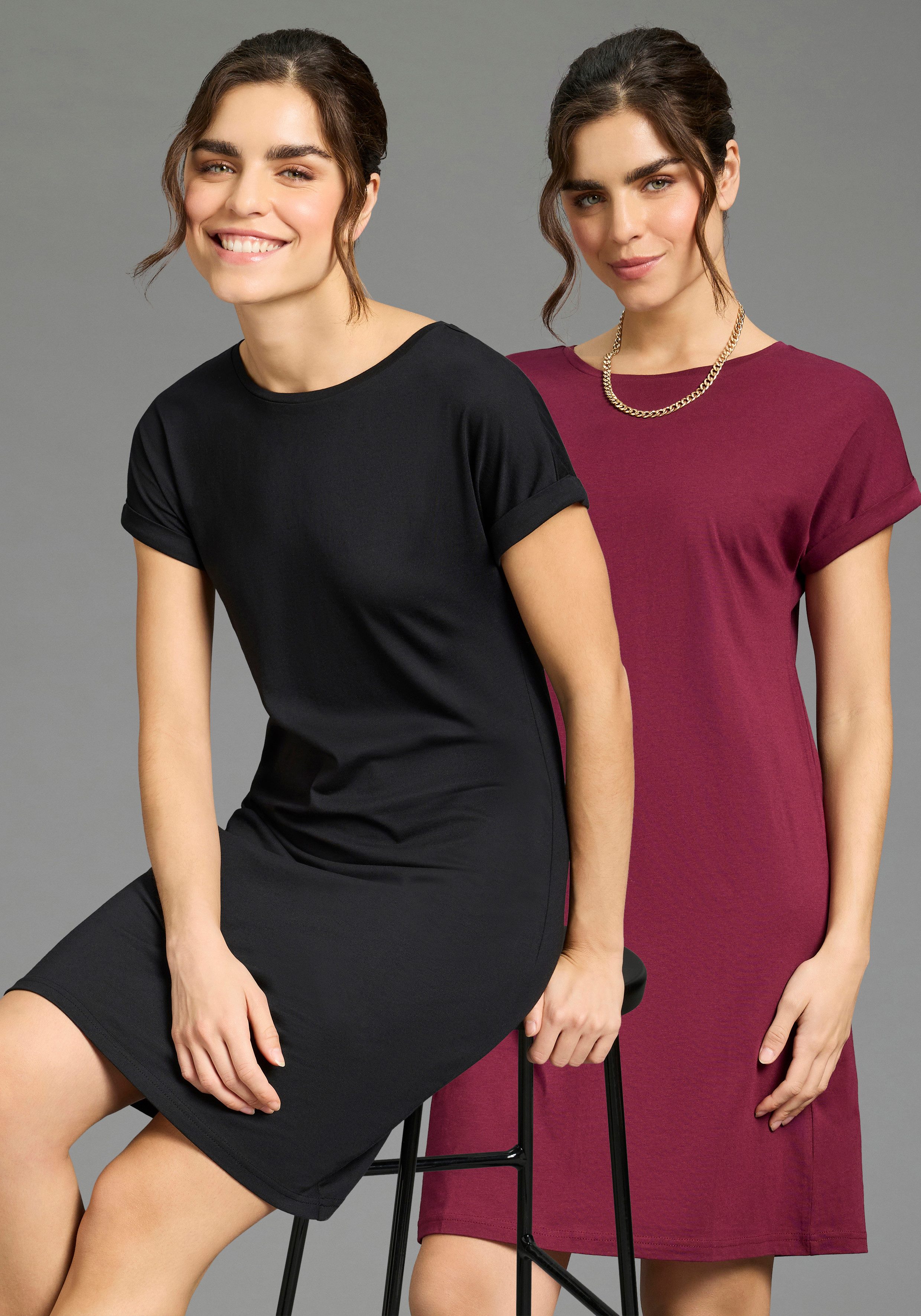 Flashlights Shirtkleid (2er-Pack) aus Single Jersey, figurumspielende Passform, perfektes Basic, Sparset