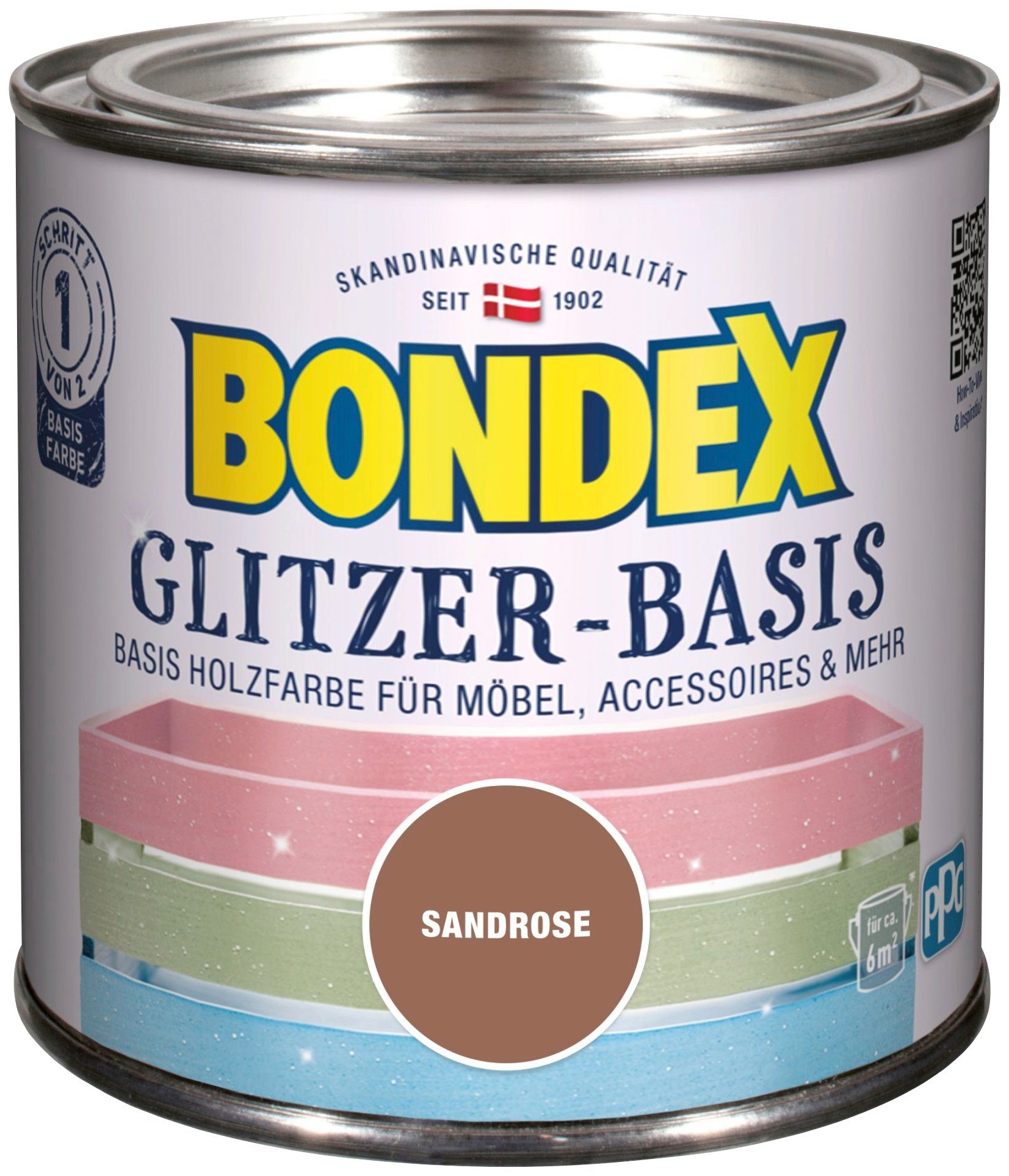 Bondex Bastelfarbe GLITZER-BASIS, Basis Holzfarbe für Möbel & Accessoires, 0,5 l Sandrose