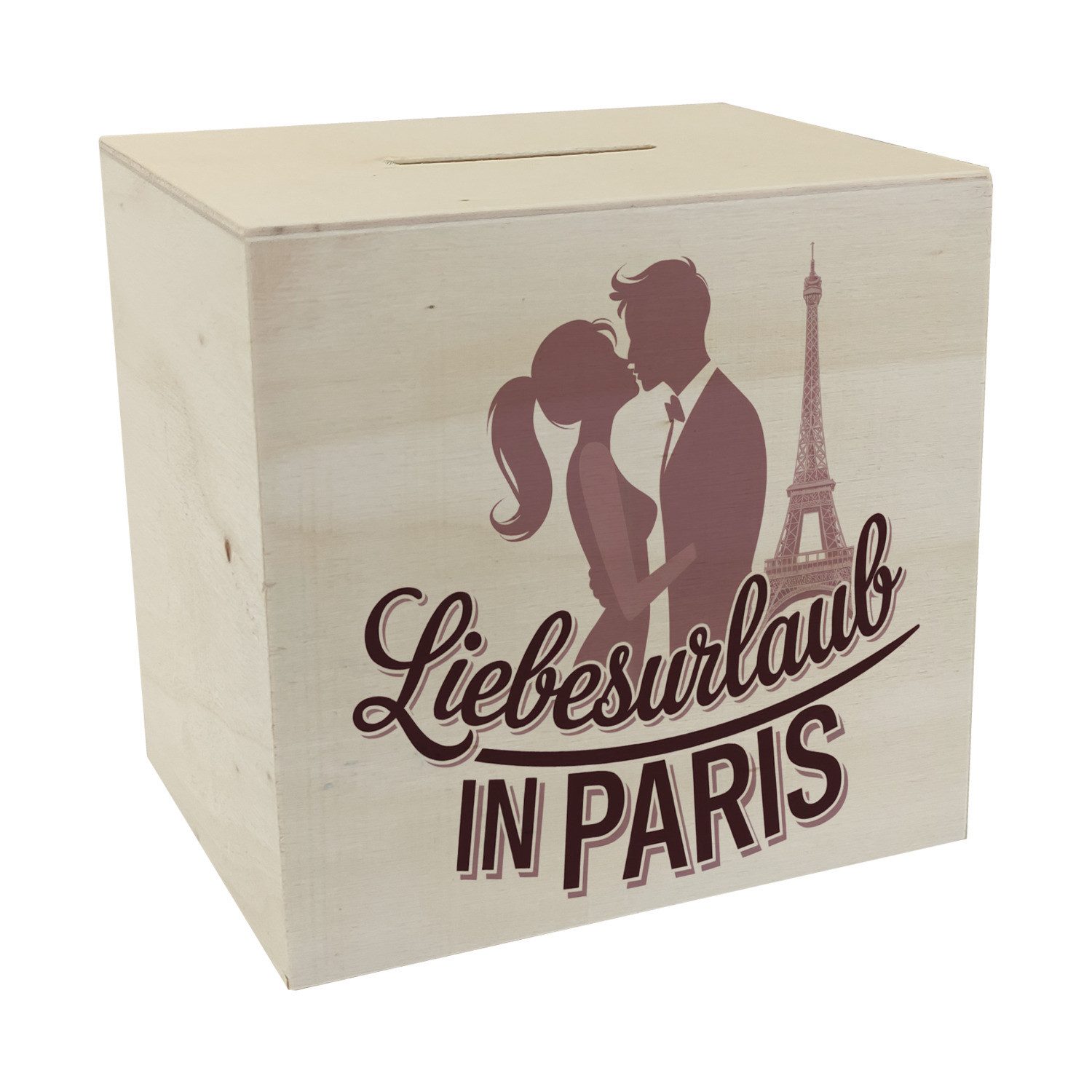 Spardose Küssendes Paar Liebesurlaub in Paris Spardose aus Holz