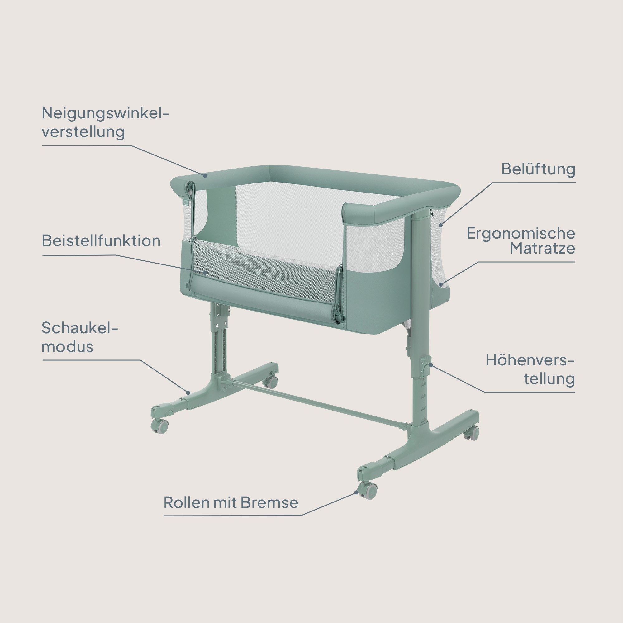 lionelo Baby-Reisebett AURORA, 3-in-1: Beistellbett, Babywiege, freistehendes Babybett