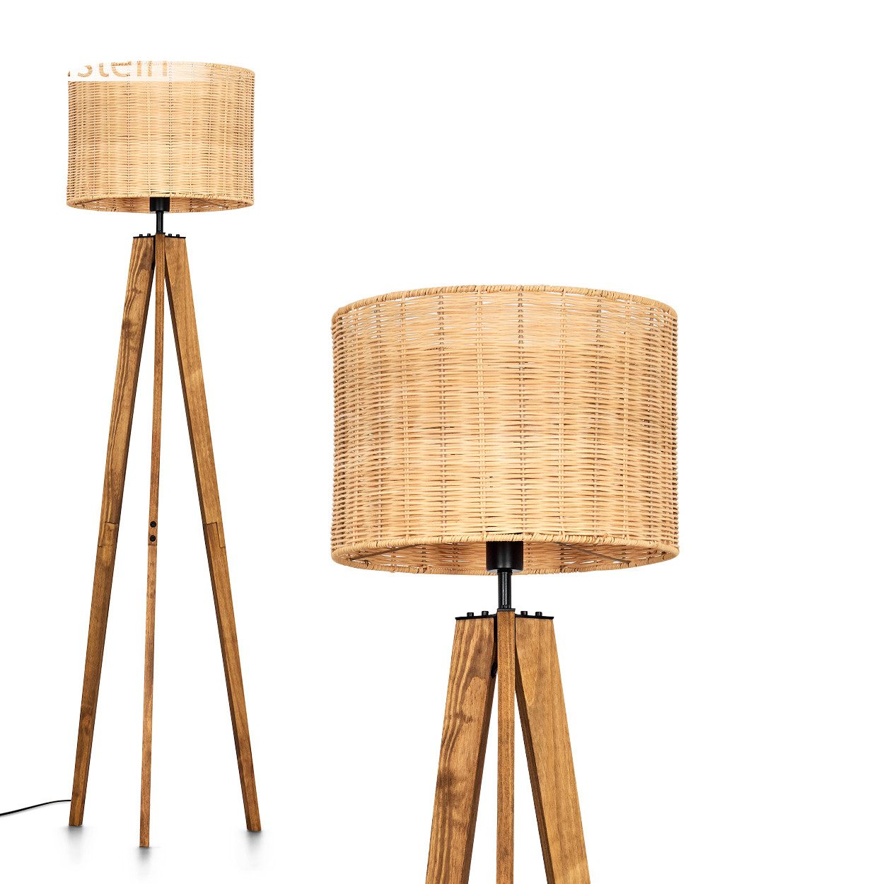 Stehlampe Stehlampe aus Holz/Metall/Rattan in Natur/Schwarz
