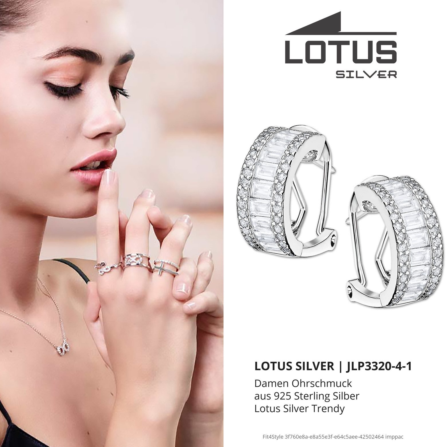 LOTUS SILVER Paar Creolen LOTUS Silver Zirkoniastein 925 Silber (Creolen), Creole Zirkoniastein 925 Sterling Silber, Farbe: silber