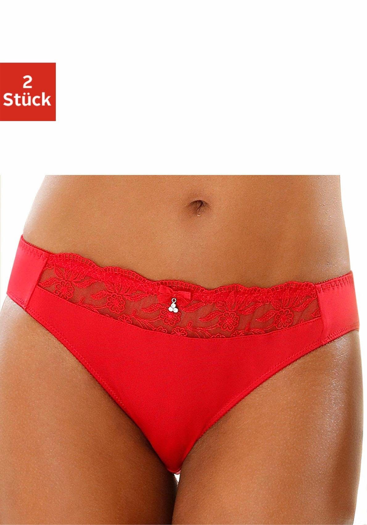 Nuance Slip (Packung, 2-St) mit schöner Stickereispitze rot+weiß