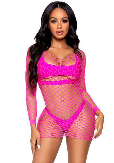 Leg Avenue Netzkleid Netz-Kleid mit Ärmeln - Neon Pink
