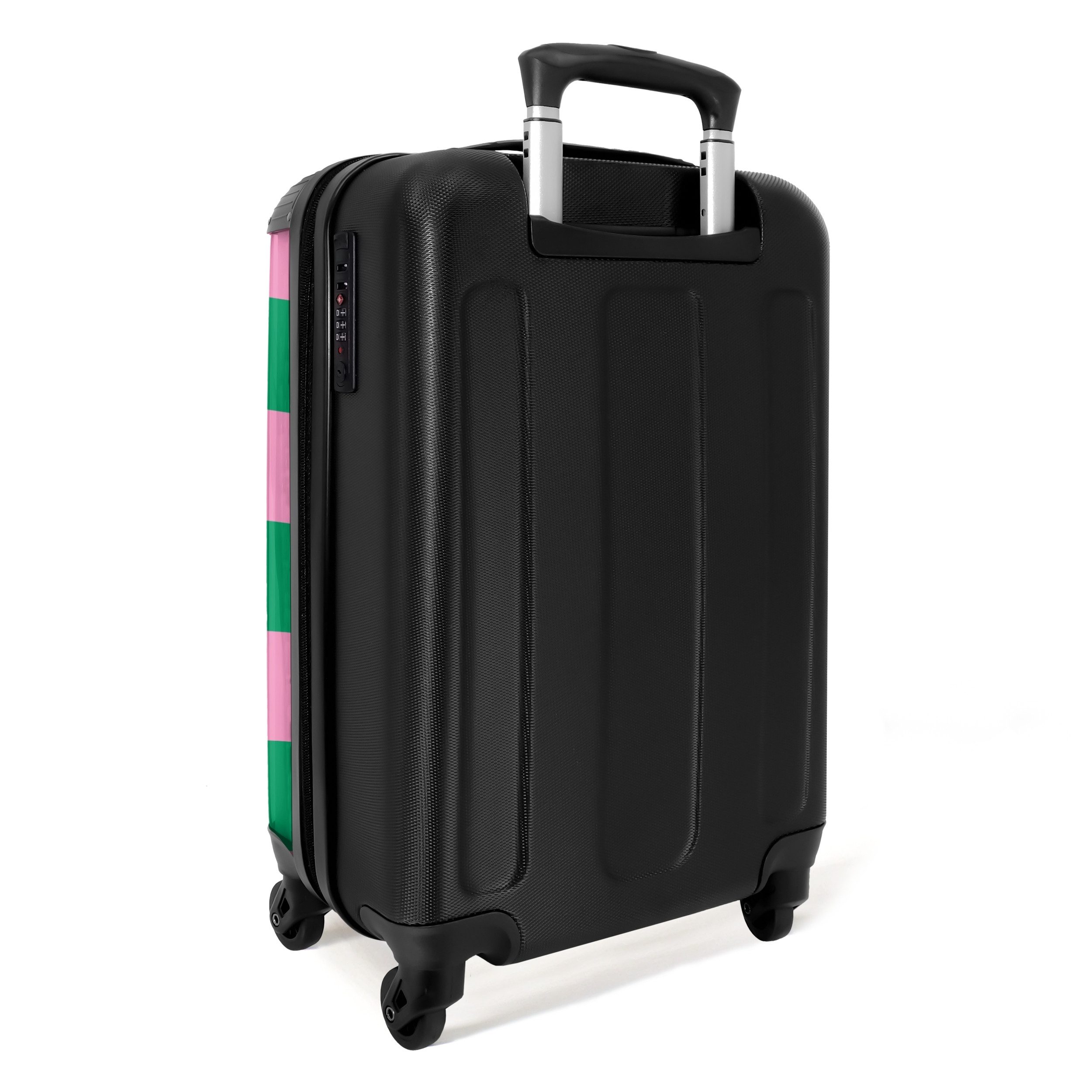 NoBoringSuitcases.com© Hartschalen-Trolley Rosa mit grünem Schachbrettmuster 55x35x20cm, 4 Rollen, Handgepäck Koffer & Trolleys, Luggage, Reisekoffer Frauen