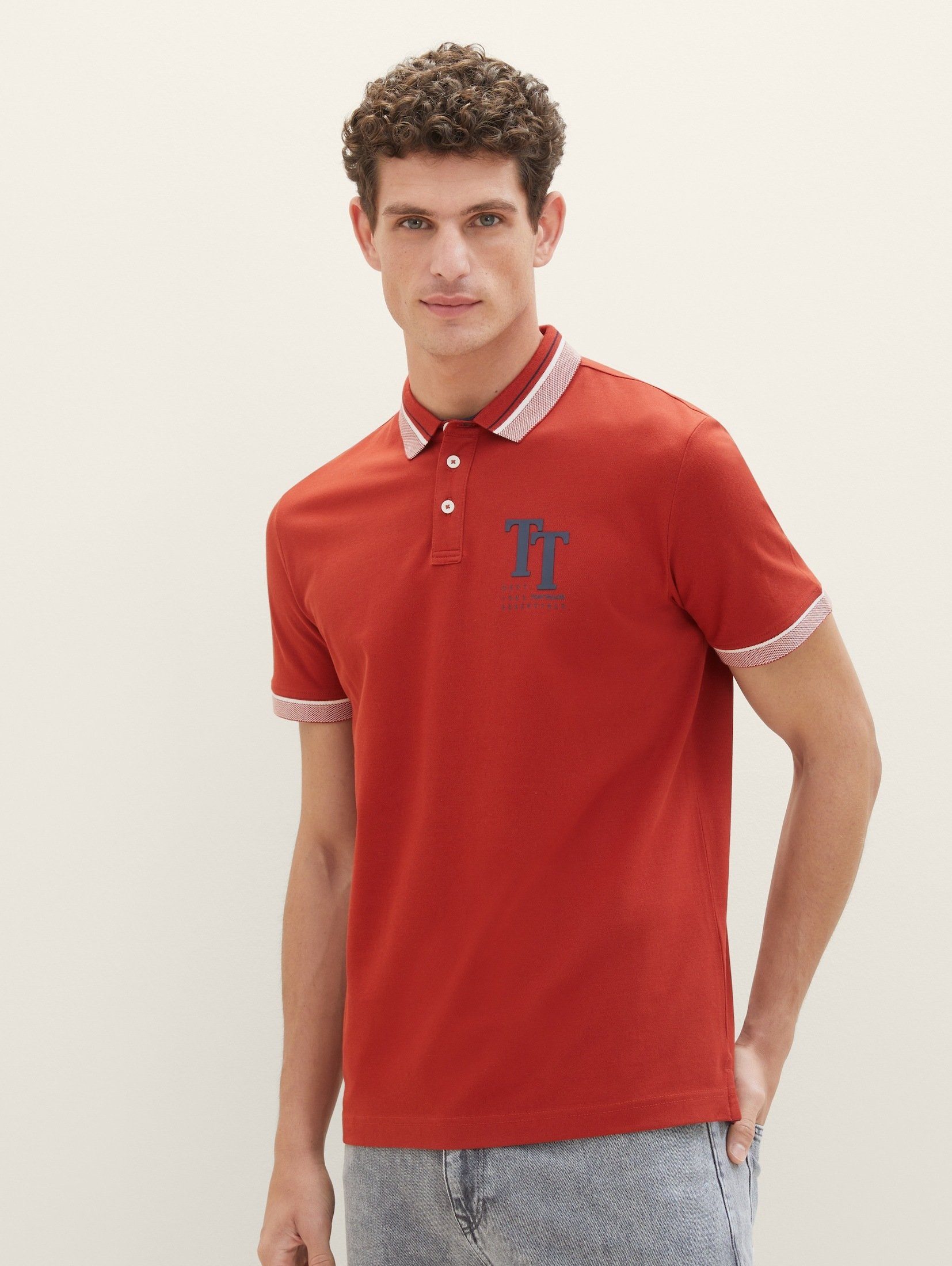 TOM TAILOR Poloshirt Poloshirt mit Logo-Print velvet red