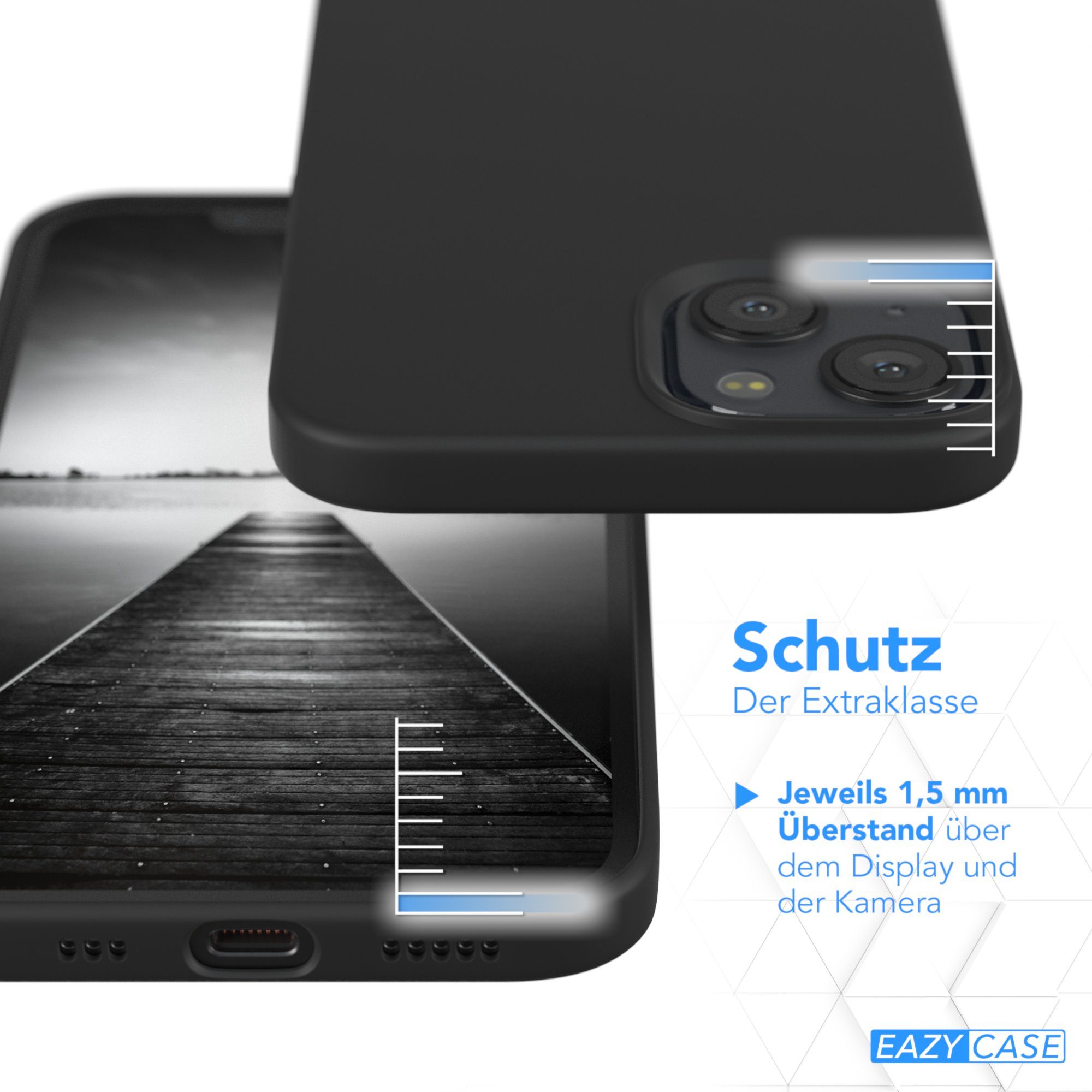 EAZY CASE Handyhülle Premium Silikon Case für Apple iPhone 13 6,1 Zoll, Hülle mit Kameraschutz Bumper Silikonhülle stoßfest Slimcover Schwarz