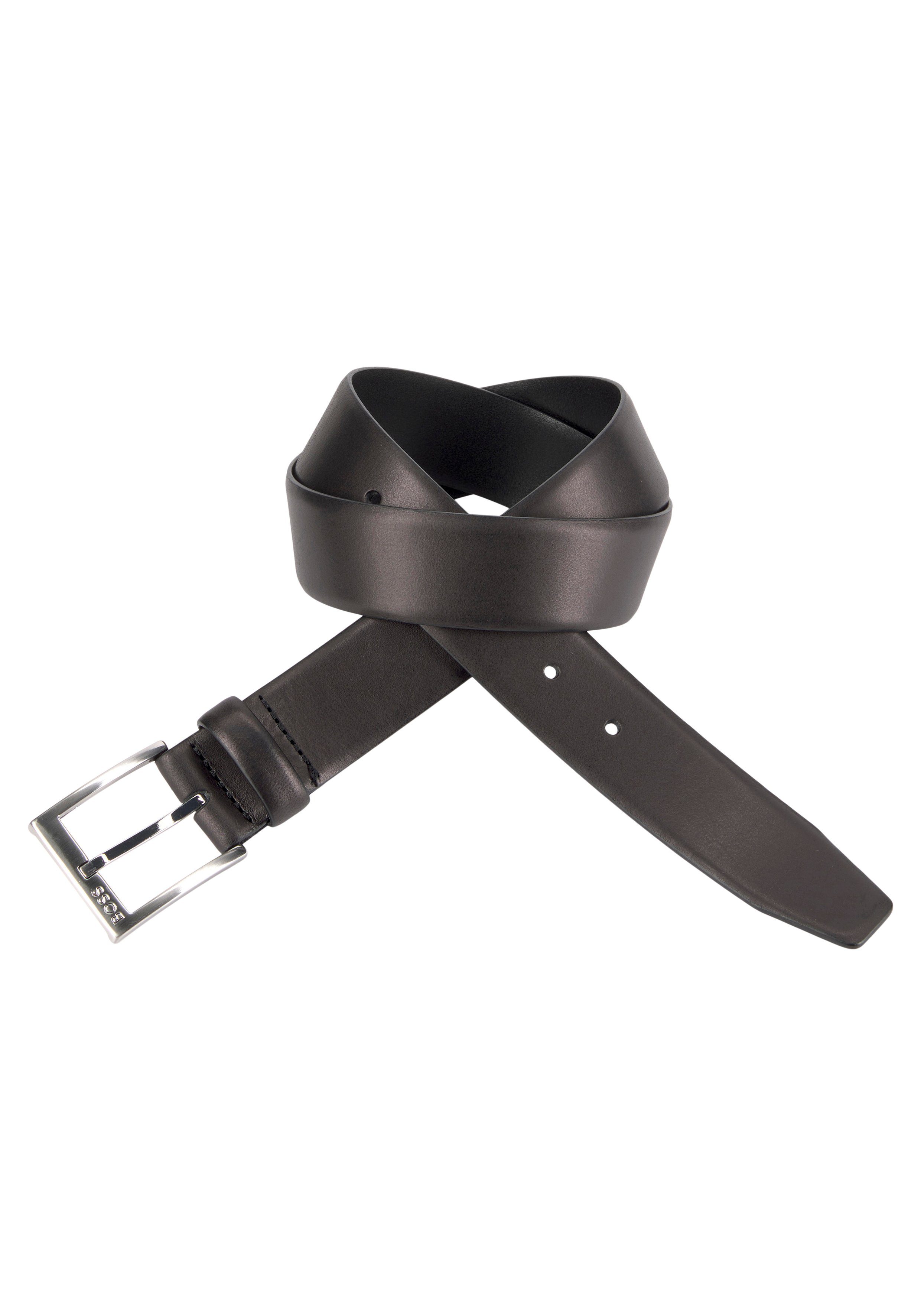 BOSS Ledergürtel mit eckiger Schließe und eingraviertem Logo schwarz