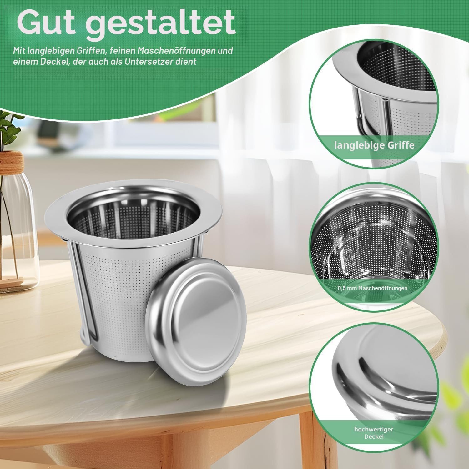 AFKSMILE Teesieb 2 Stück Teesieb für Losen Tee, 304 Edelstahl Teefilter mit Deckel, (2-St), Teefilter mit Klappgriff für Teekannen, Tassen, Wiederverwendbar