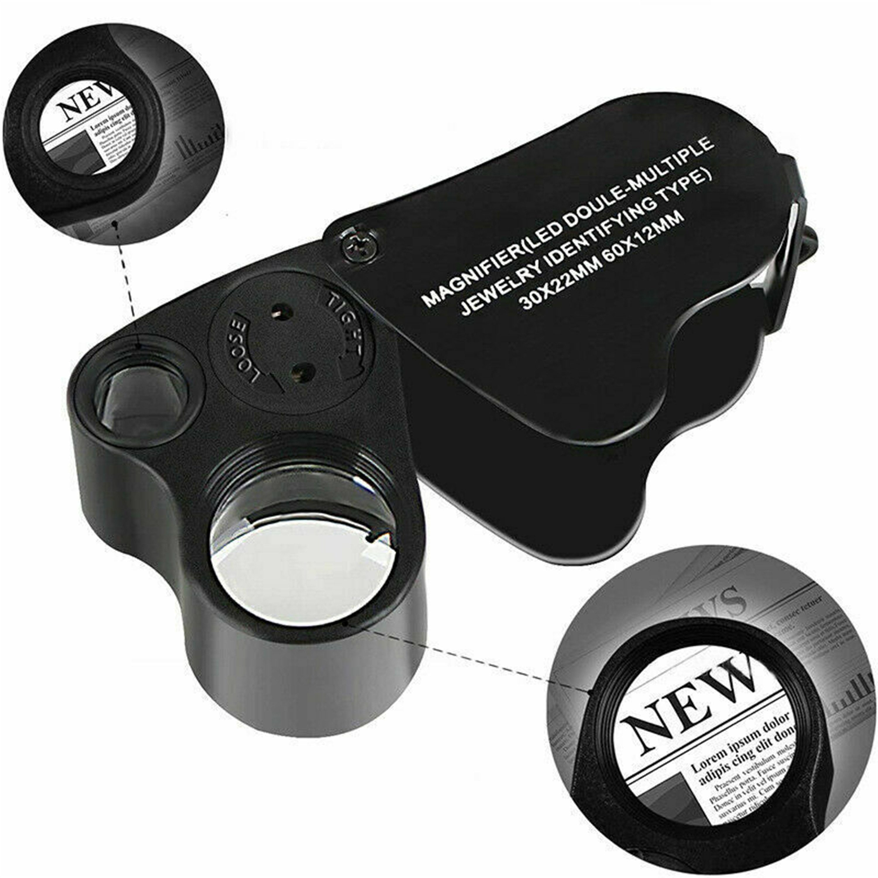 Olotos Taschenlupe Juwelierlupe Vergrößerungsglas Leselupe Leuchtlupe Faltlupe LED Lupe