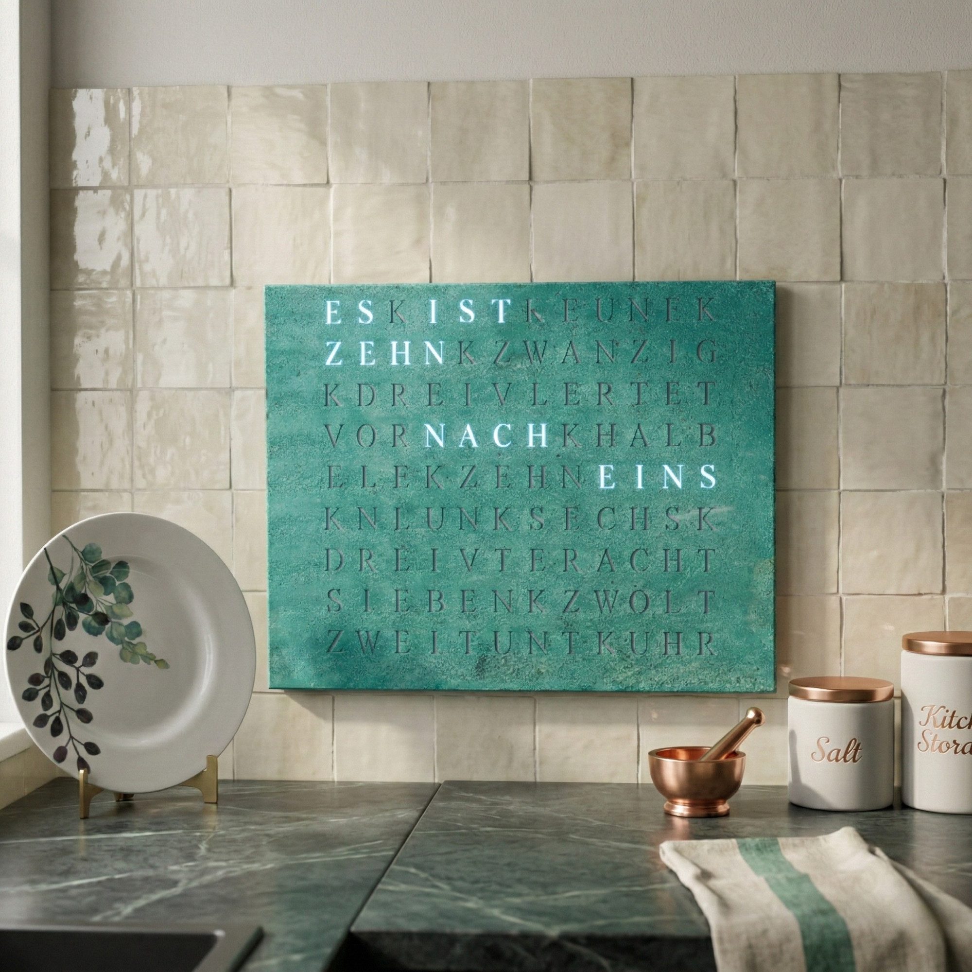build-yours.de Wanduhr Wortuhr Jupiter in Deutsch - LED Wanduhr zum Aufhängen & Hinstellen (Elegante WordClock aus Stuttgart)