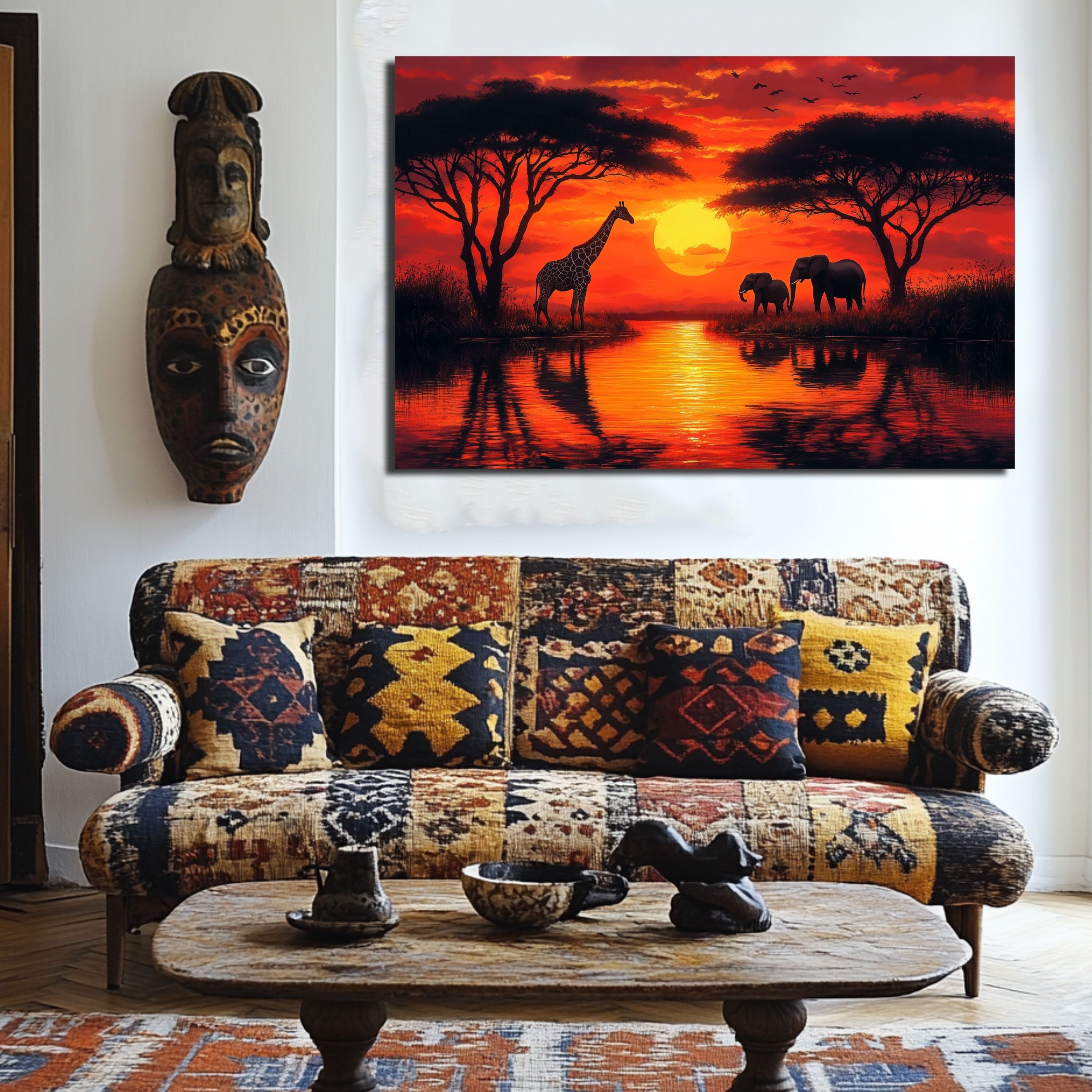 DARO Design Leinwandbild Modern Abstrakt Wandbilder XXL Wandbild Wand Deko Leinwand Bilder, (Sonnenuntergang Giraffe - Bild groß Wohnzimmer Schlafzimmer Küche E – Bild 5 von 5