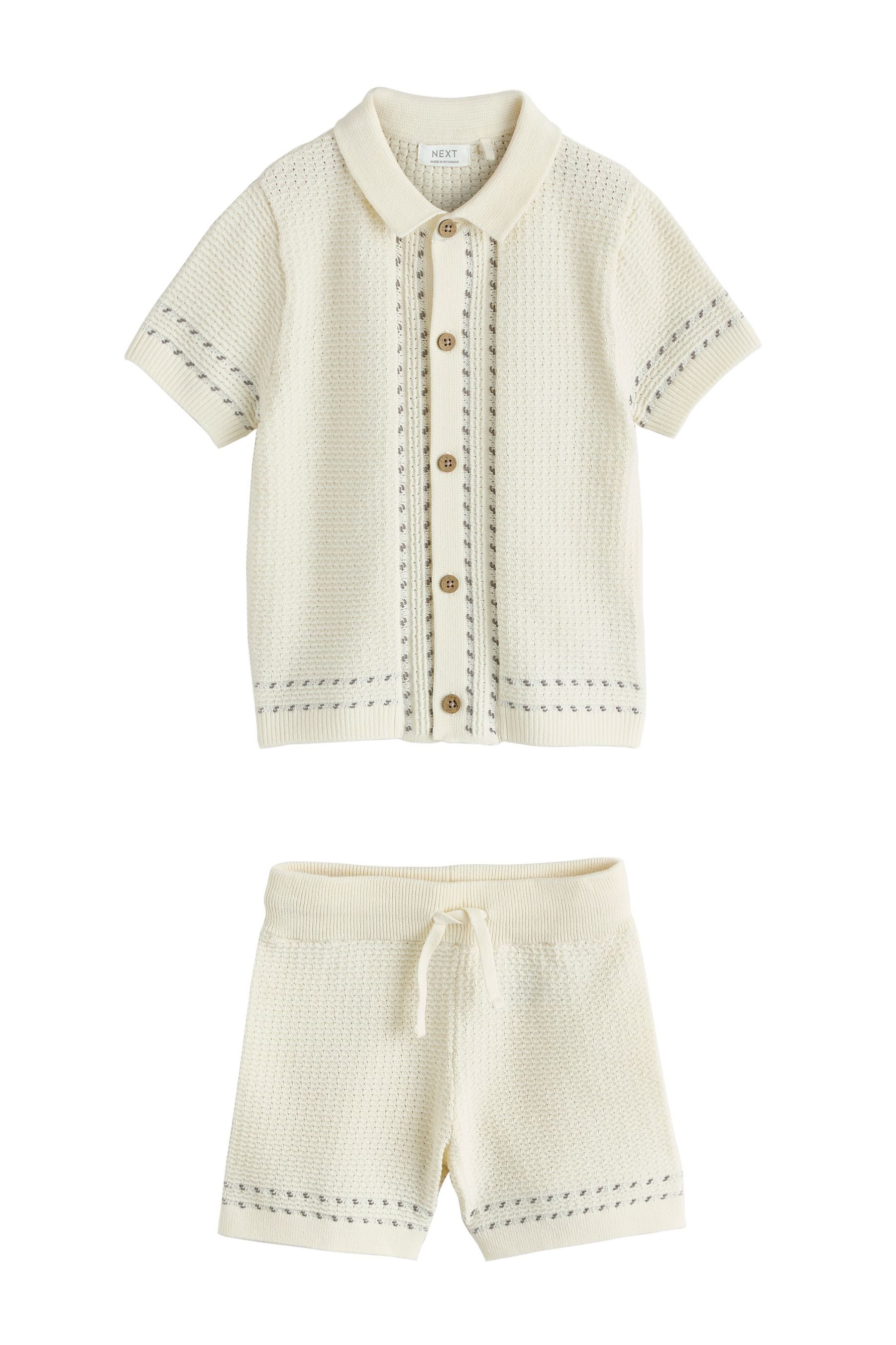 Next Shirt & Shorts Strukturiertes Strick-Poloshirt und Shorts, Set (2-tlg)