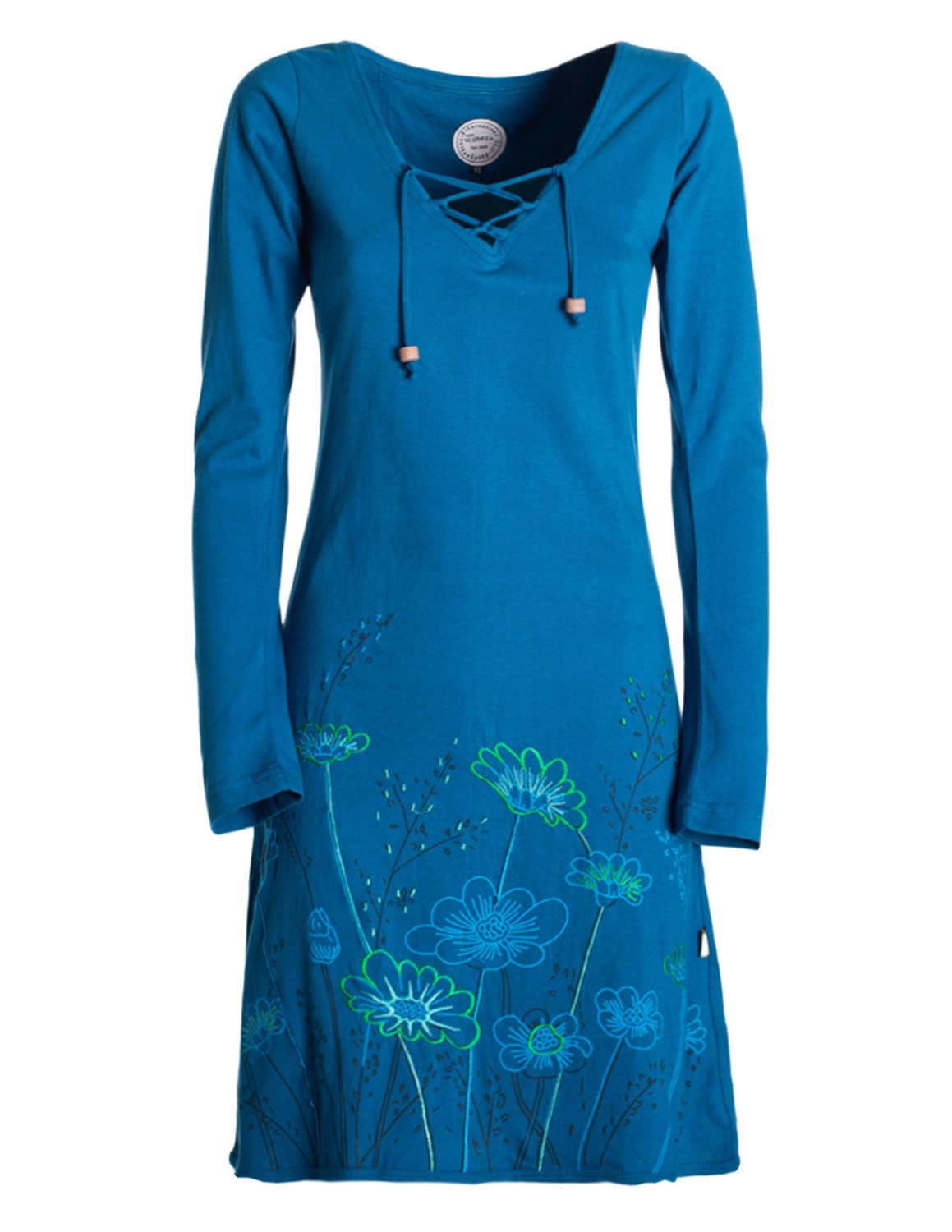 Tunikakleid Damen Langarm-Shirtkleid Tunika-Kleid Baumwollkleid mit Blumen-Print