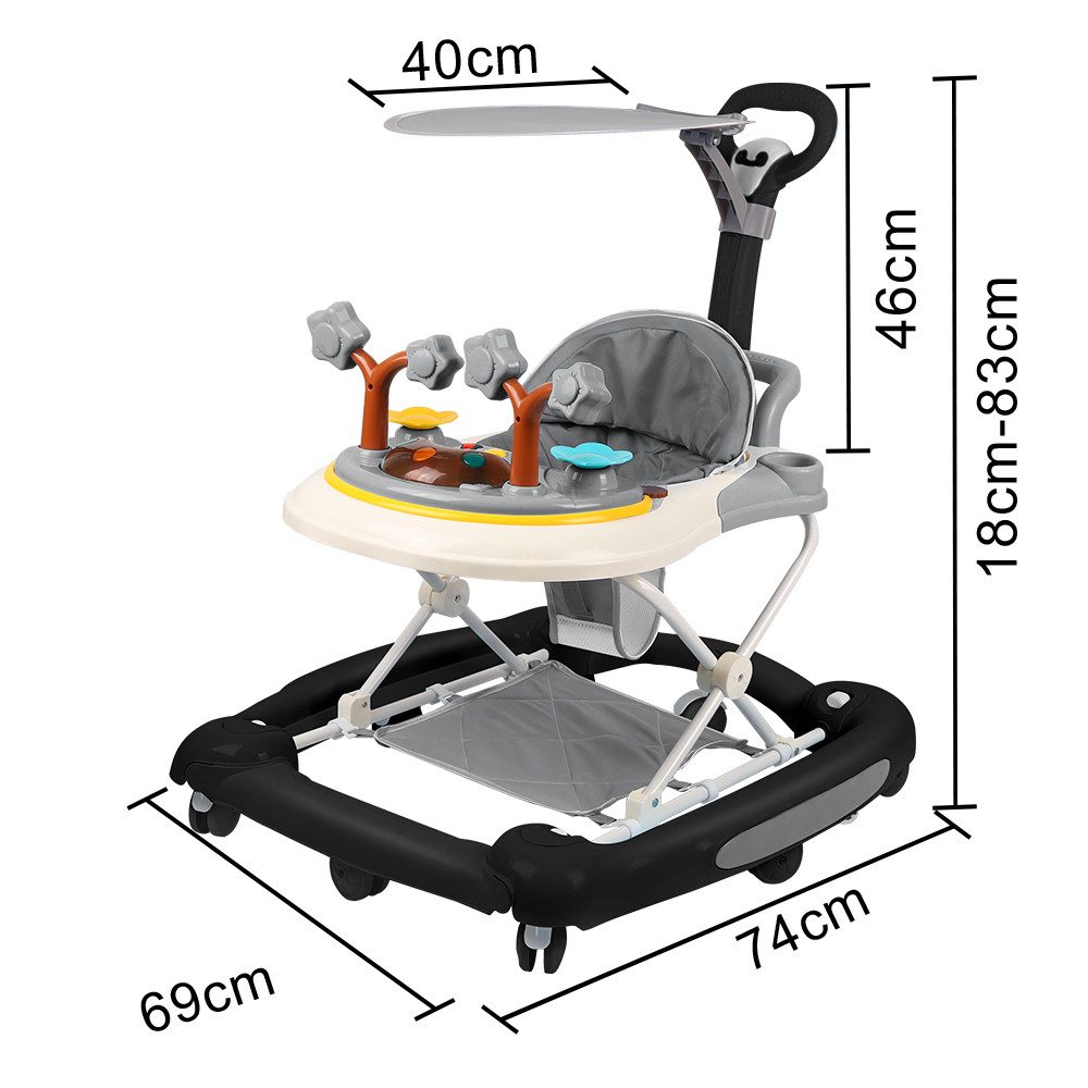 JEOBEST Lauflernhilfe 4 in1 Babywalker Lauflernwagen, 4-Gang Höhenverstellbar, mit Schiebegriff, Musik, Sonnenschirm