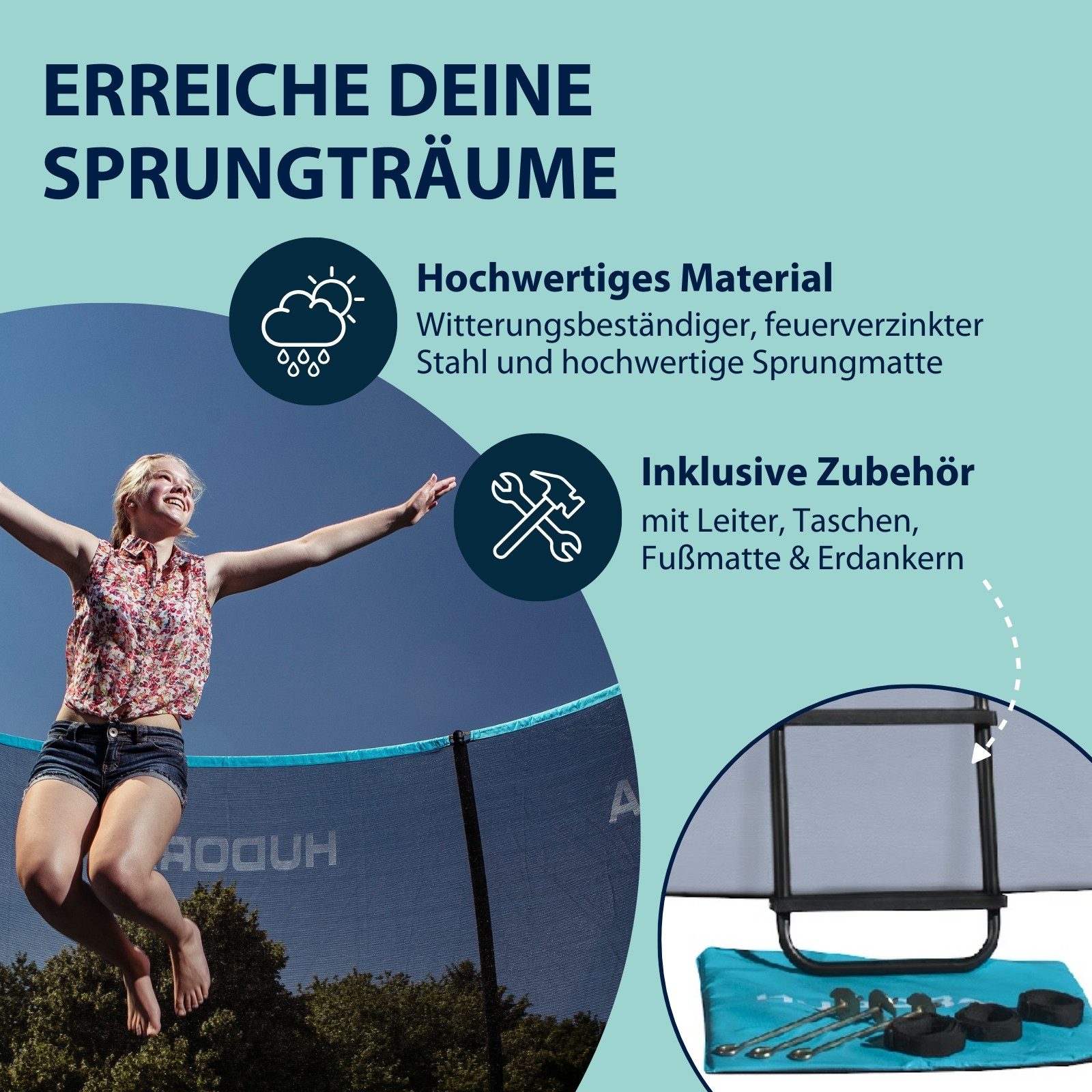 Hudora Gartentrampolin Fantastic Complete für Kinder/Jugendliche & Erwachsene, Ø 300 cm, mit Sicherheitsnetz, TÜV-GS geprüft, extra breite Randabdeckung