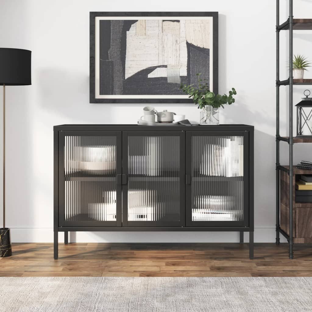 vidaXL Sideboard Vitrine Sideboard Schwarz 105x35x70 cm Glas und Stahl