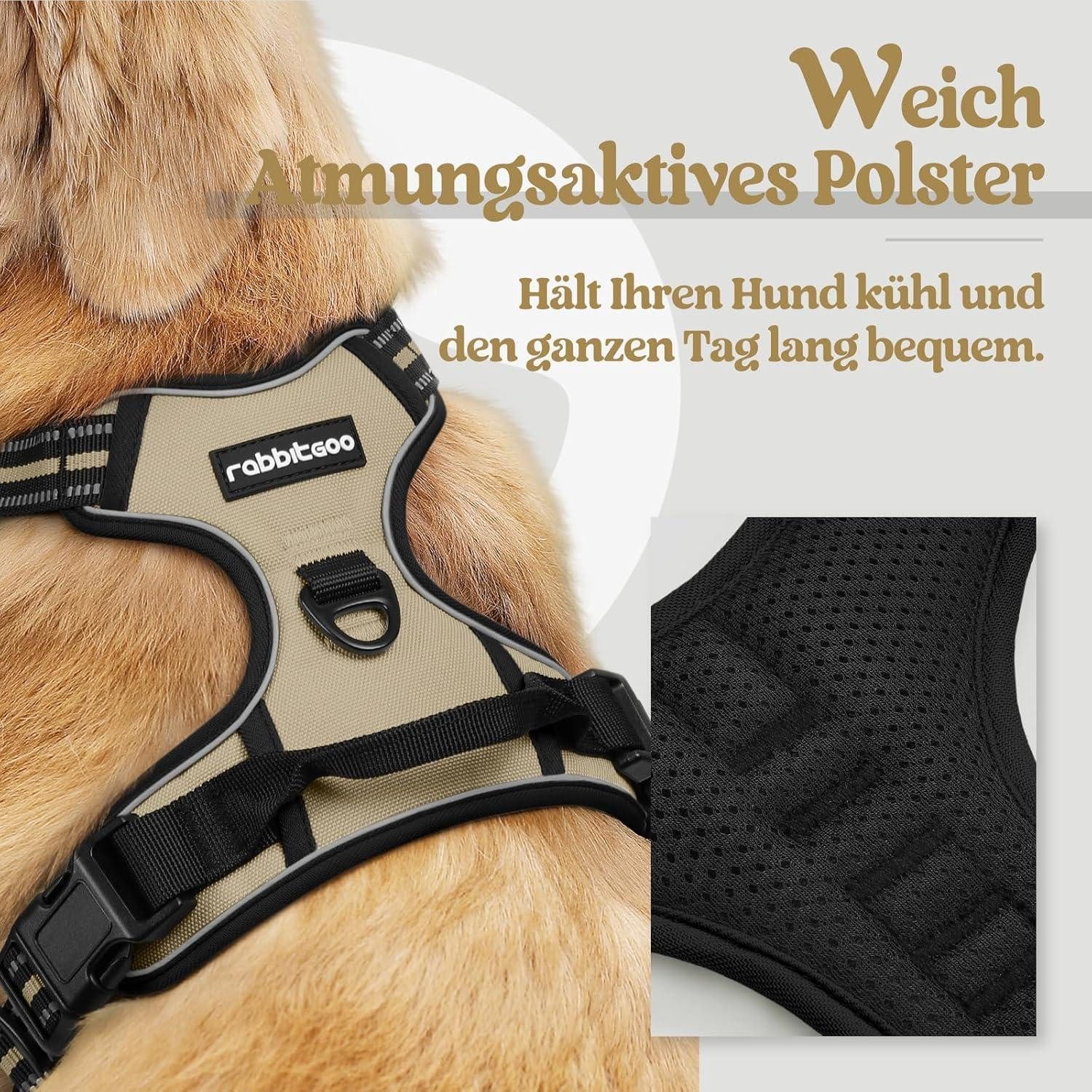 LuxusKollektion Hunde-Sicherheitsgeschirr Hundegeschirr AntiZug Verstellbar Brustgeschirr Kaki M (1er Pack)