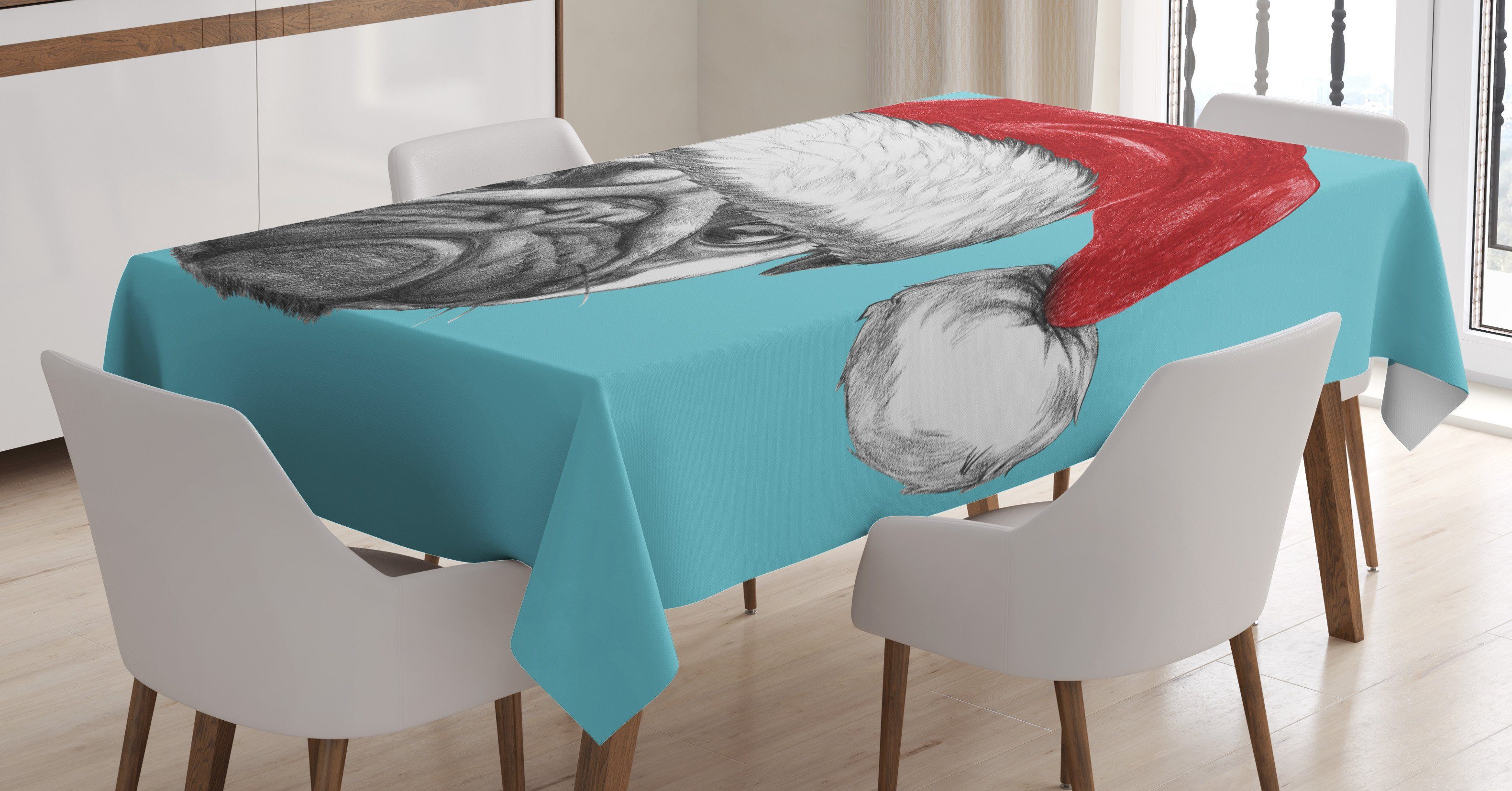 Weihnachtsmütze Bereich Für Tischdecke mit Mops Klare geeignet Abakuhaus Hund Außen X-Mas Waschbar Farbfest Farben, den