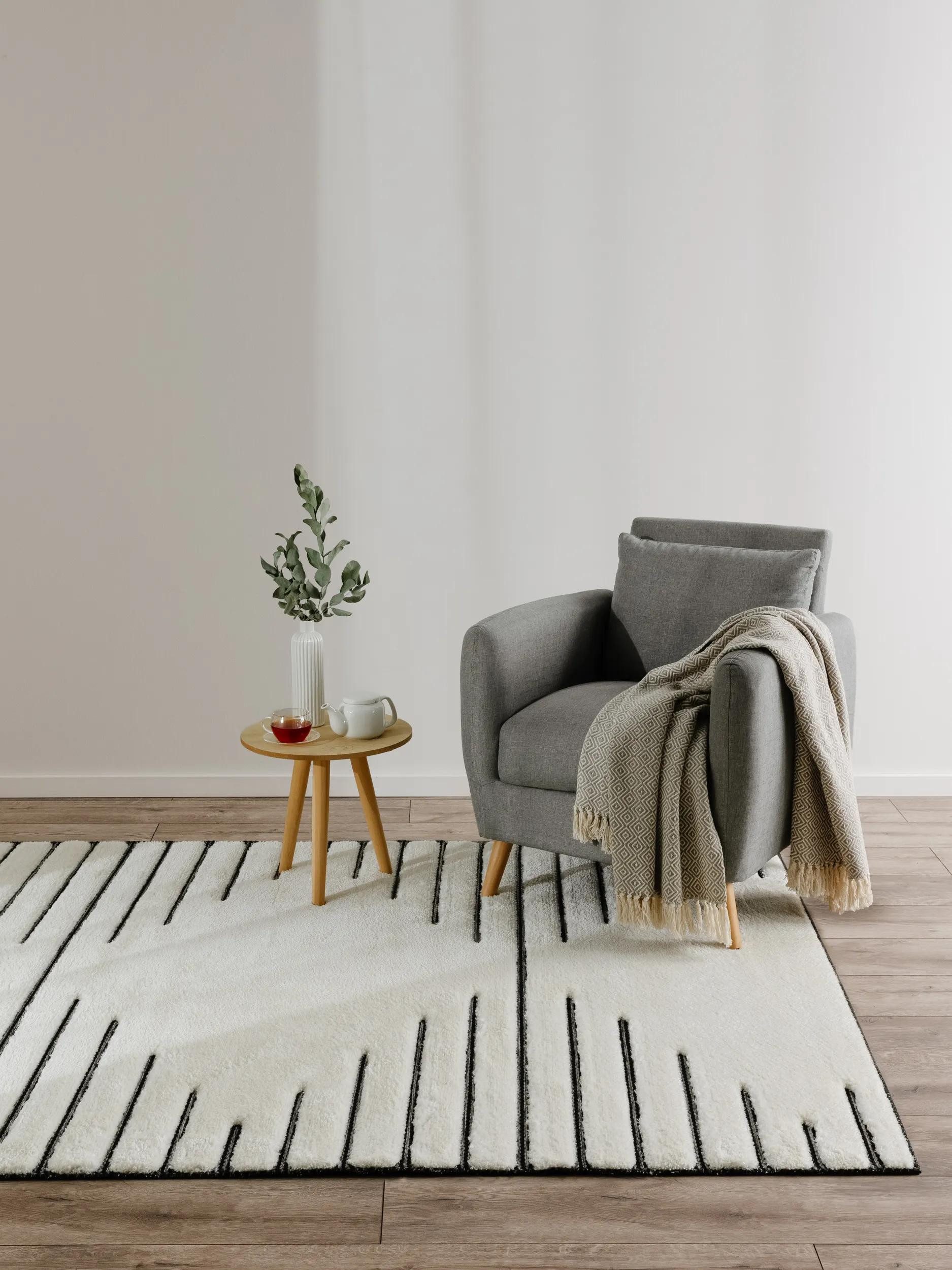 benuta Teppich Elvy, rechteckig, Höhe: 11 mm, Hochflor Teppich Wohnzimmer, Geometrische Muster, Flauschig, Modern