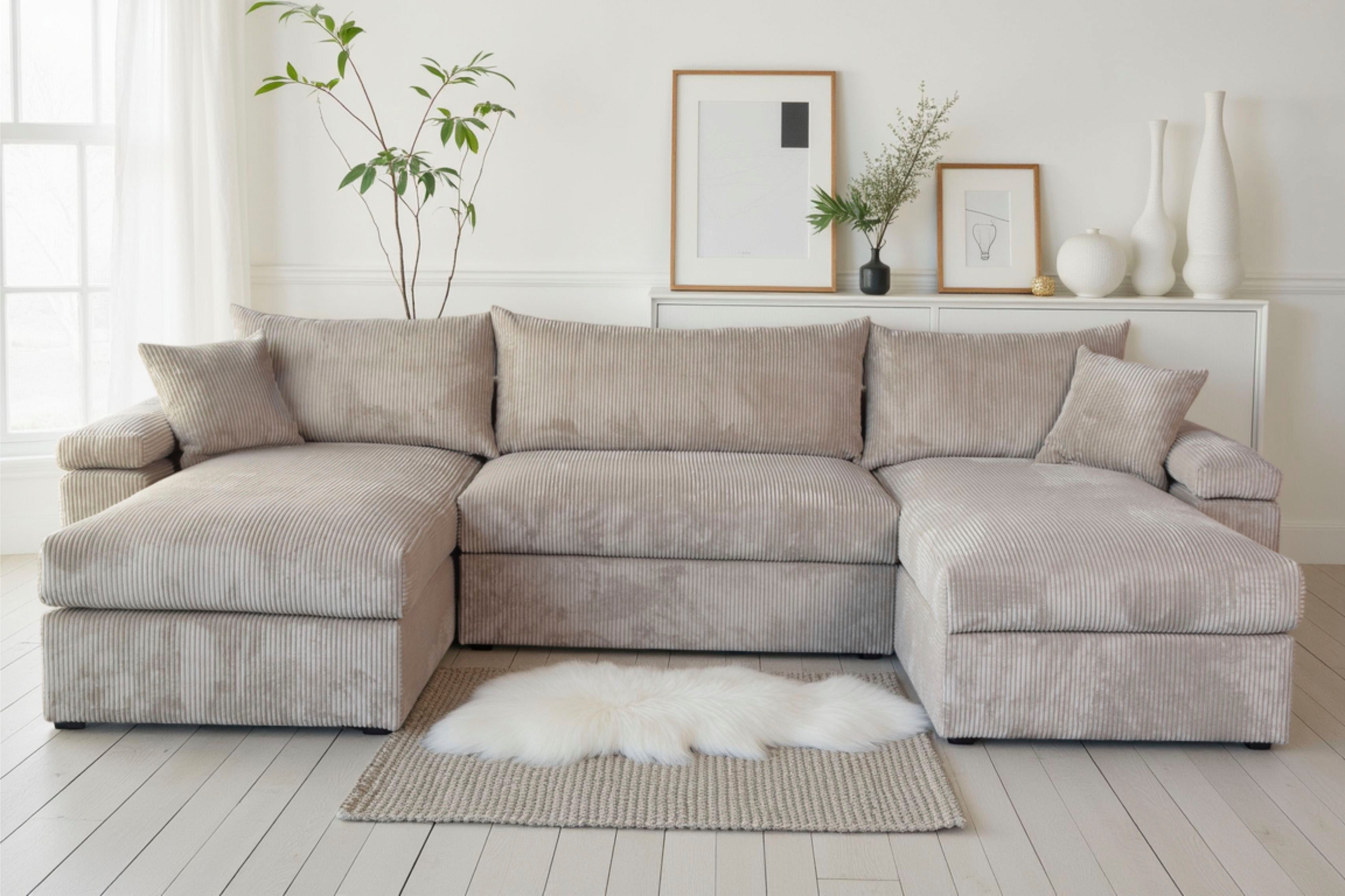 OTTO home Wohnlandschaft Cosy U-Form, B: 309 cm, Sitzaufbau im Sandwich-Federkern, 2 Zierkissen, Mega-Sofa, Cord oder Struktur weich, Kaltschaumauflage