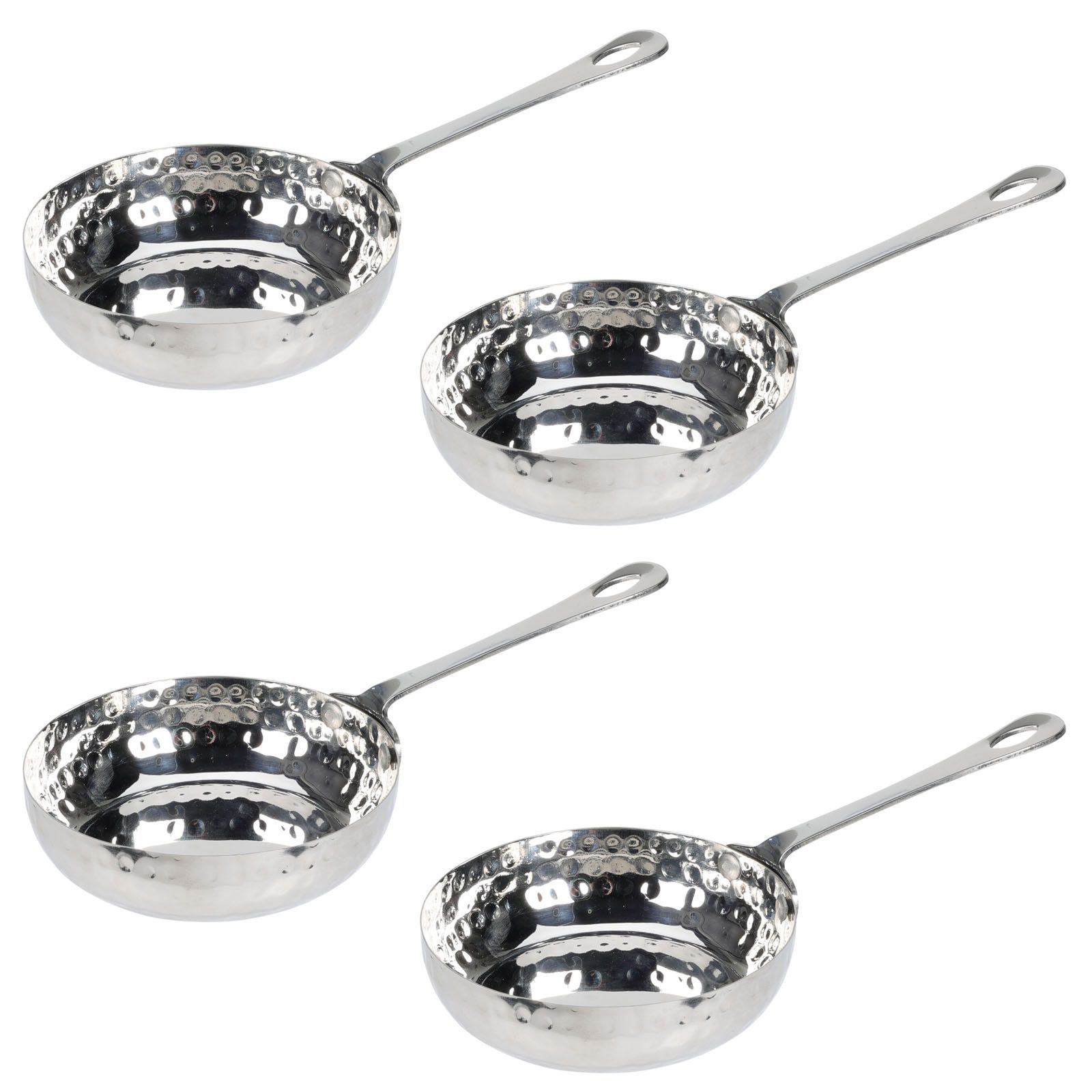 HAC24 Servierpfanne Edelstahl Mini Pfanne Gehämmert mit Stiel ø 11 cm, Edelstahl (4-tlg), Fassungsvermögen 260 ml