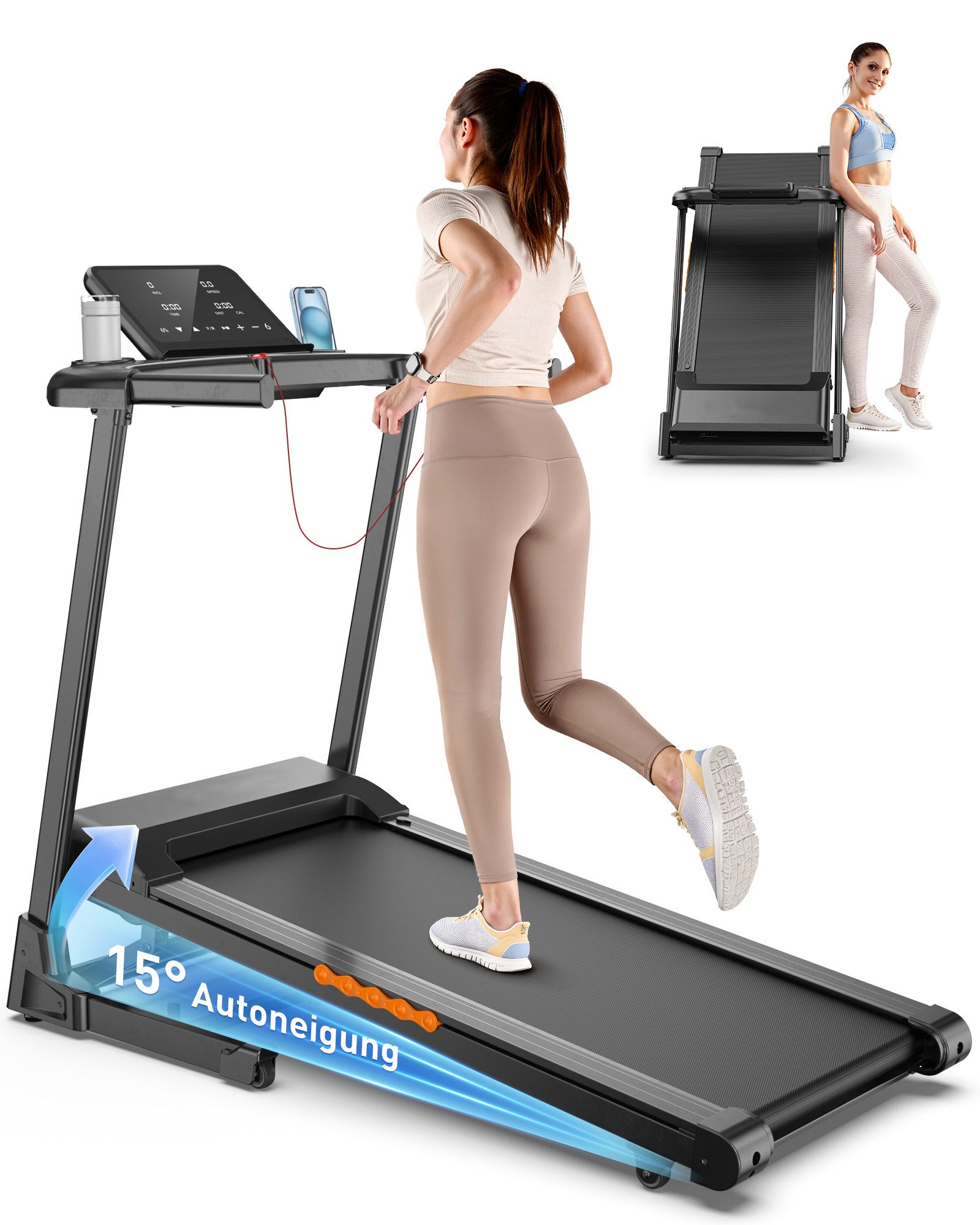 iscooter Laufband Klappbares Laufband bis 14 km/h walking jogging pad (Maximale Tragkraft 150 kg), 3.5HP,15° automatische Neigungsverstellung