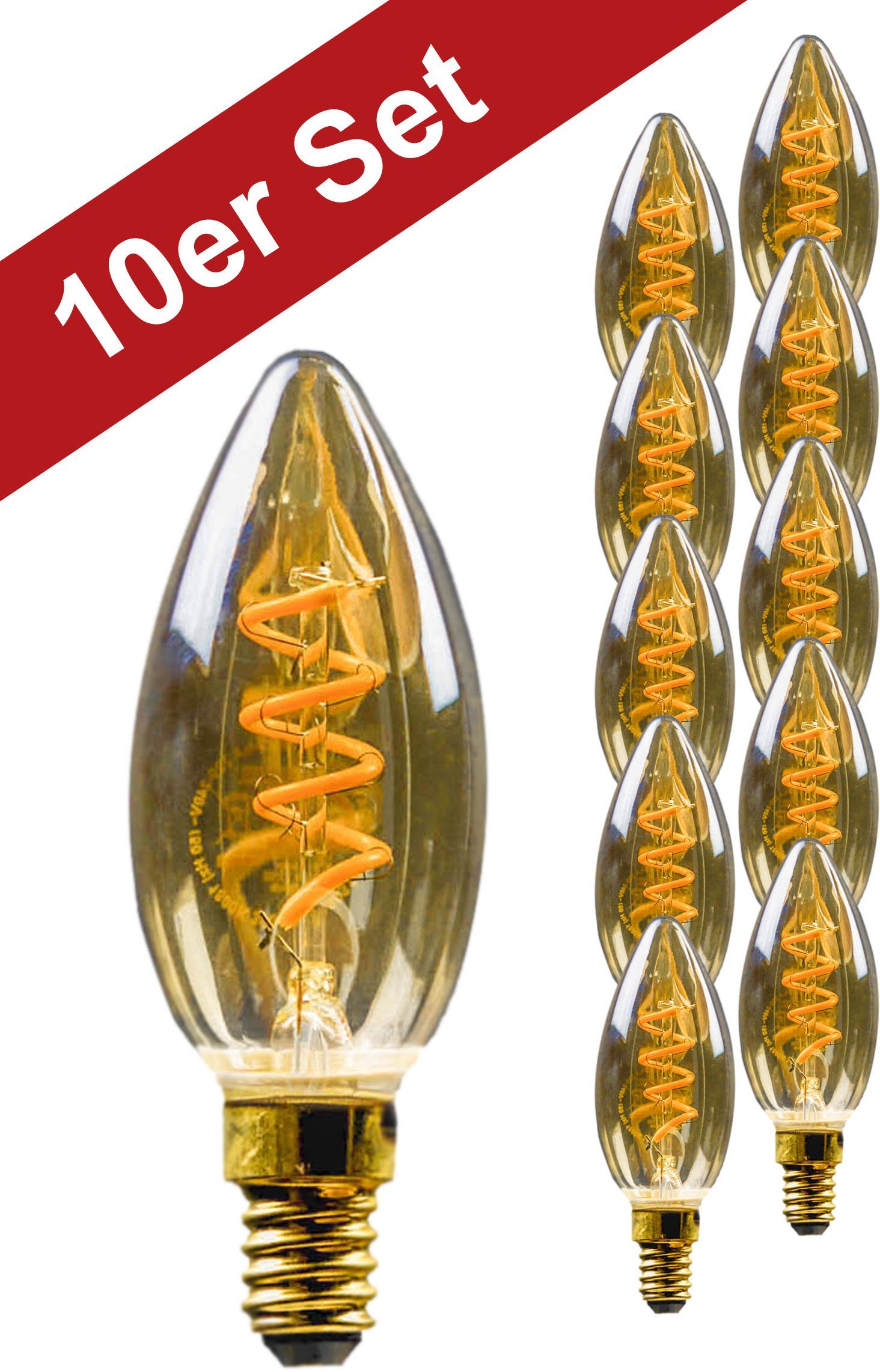 BLULAXA LED-Filament Vintage, E14, 10 superwarmweis St., Goldglas, 10er-Set, Extra-Warmweiß