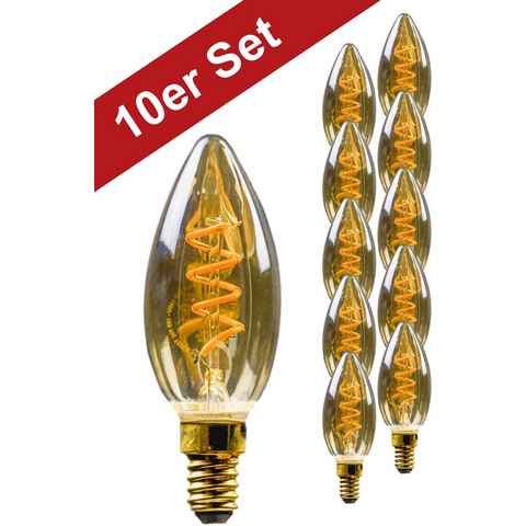 BLULAXA LED-Filament Vintage, E14, 10 St., Extra-Warmweiß, 10er-Set, Goldglas, superwarmweis