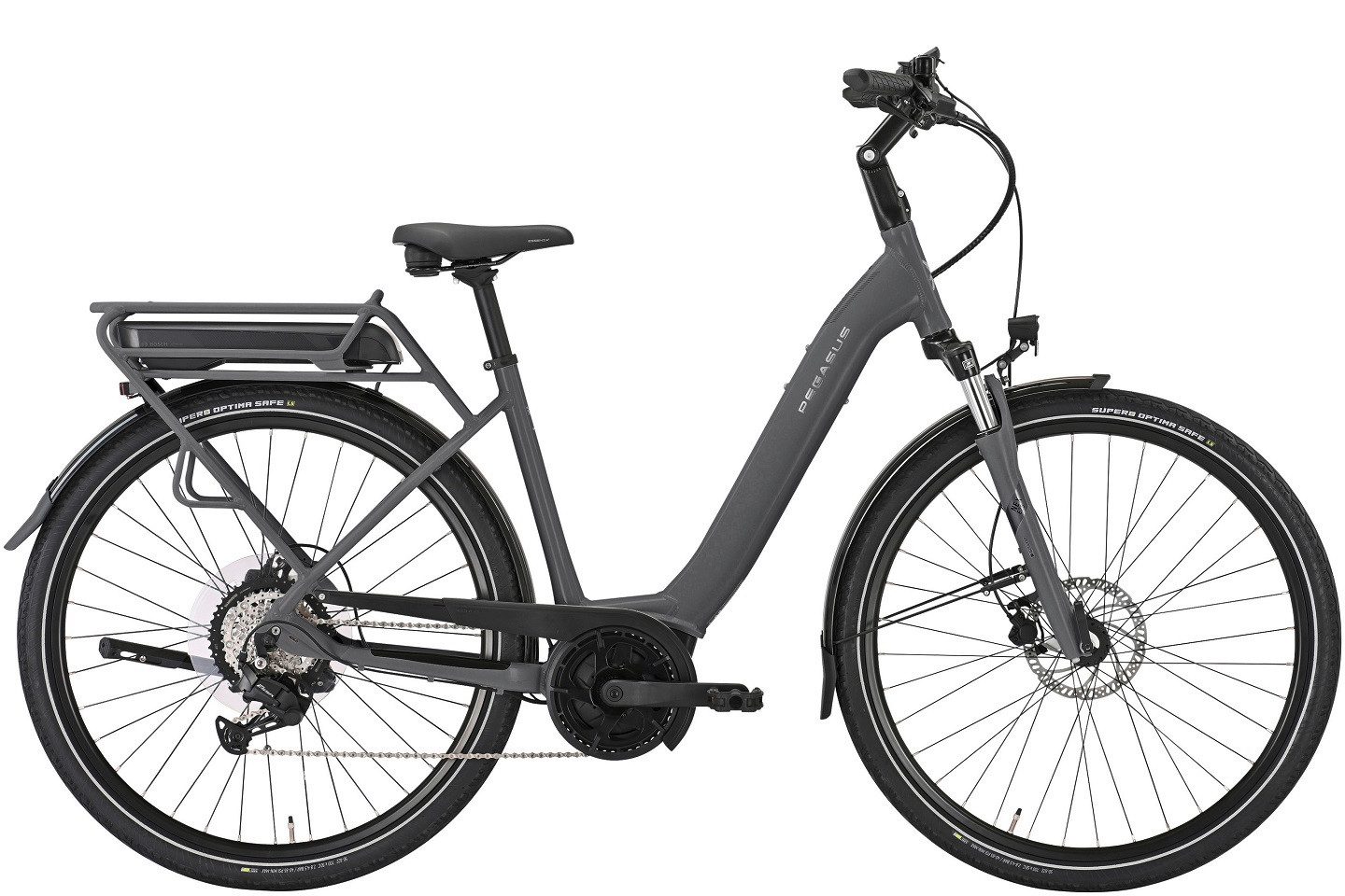 Pegasus E-Bike Pegasus Solero E8 Plus 500 Wh Damen grau 2025, 8 Gang Shimano ESSA, Kettenschaltung, Bosch Active Line Plus, 500 Wh